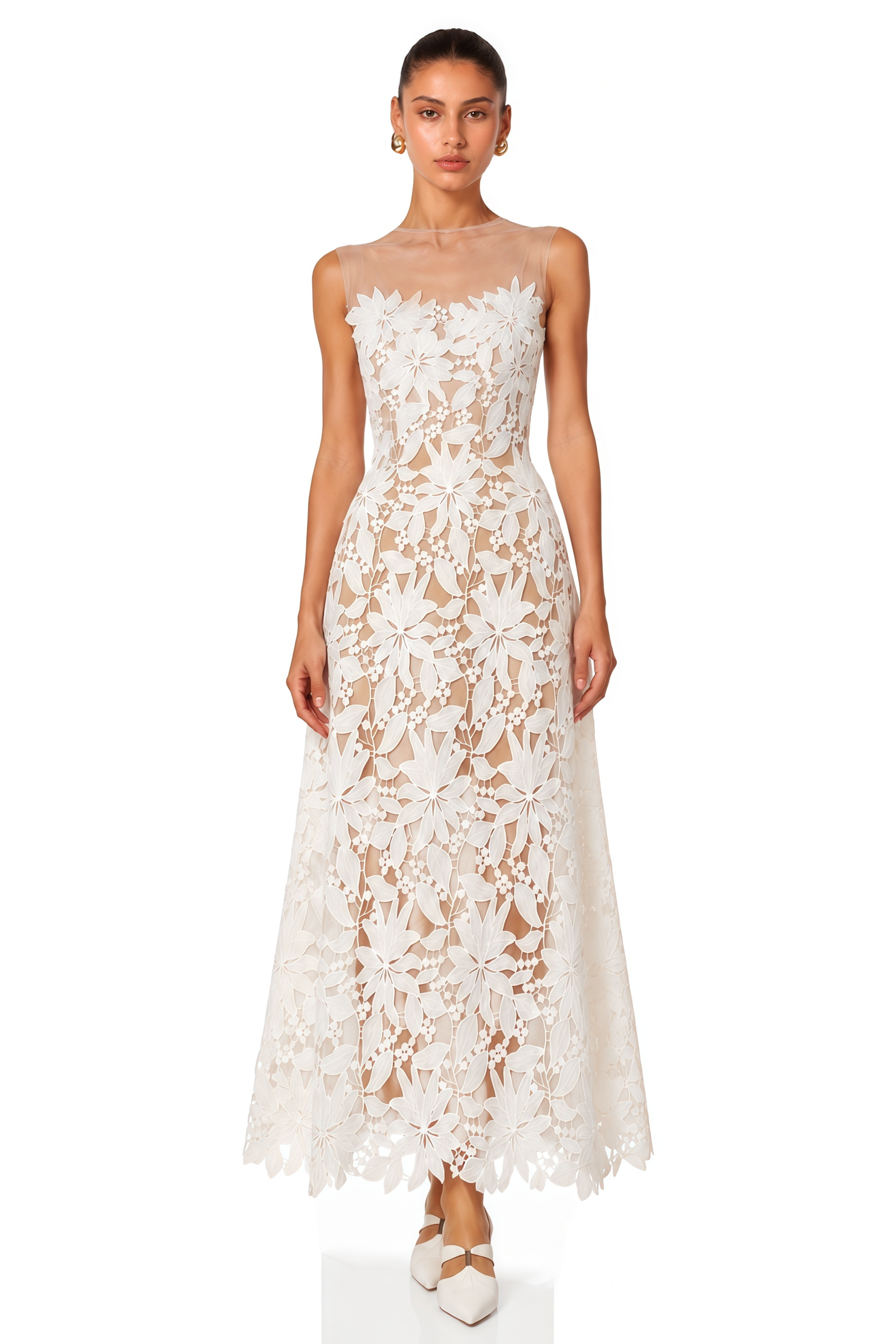 Penelope White Off Shoulder Maxi Dress with 3D Florals