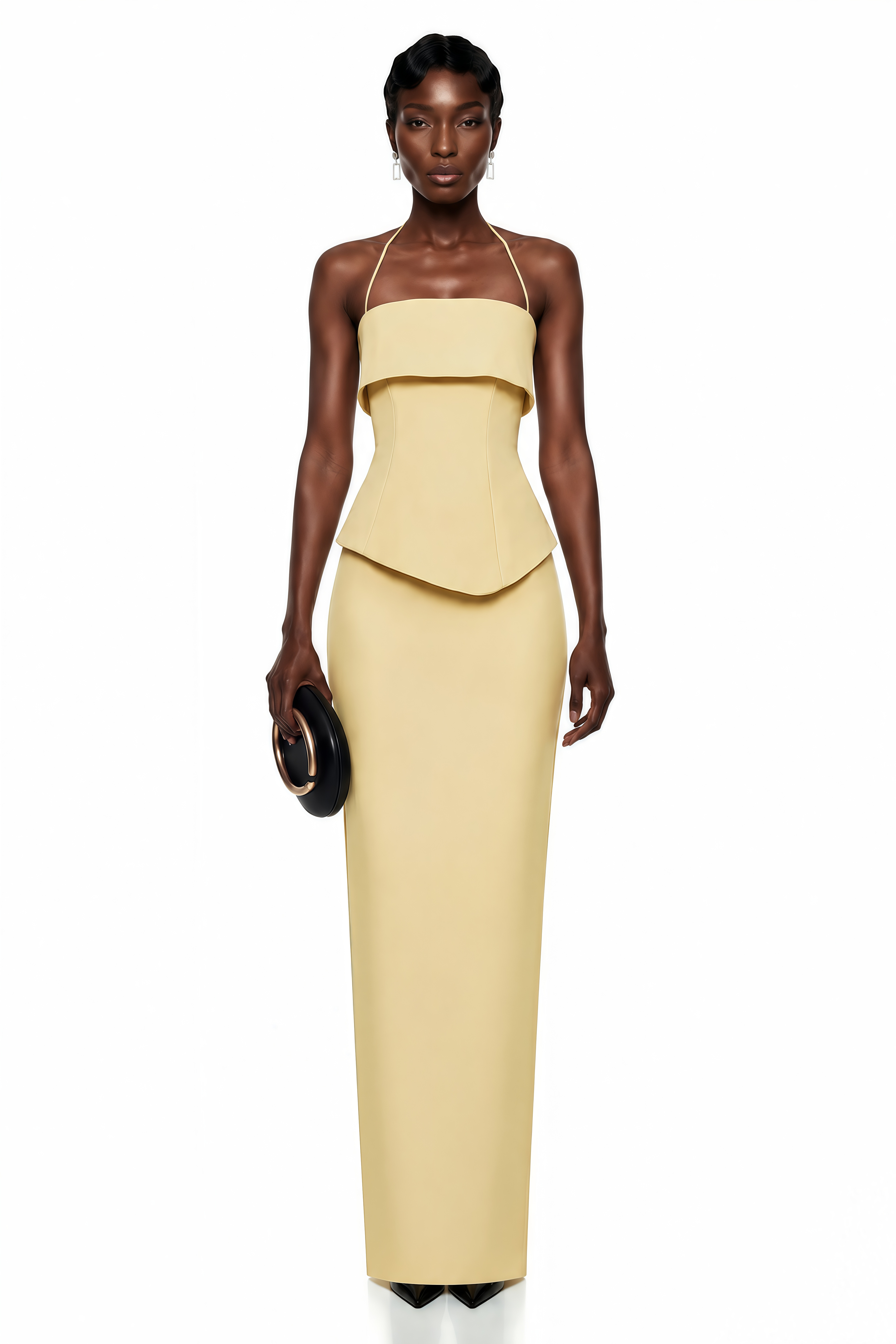 Penelope Yellow Halterneck Peplum Top & Skirt Set (Final Sale-US Only)