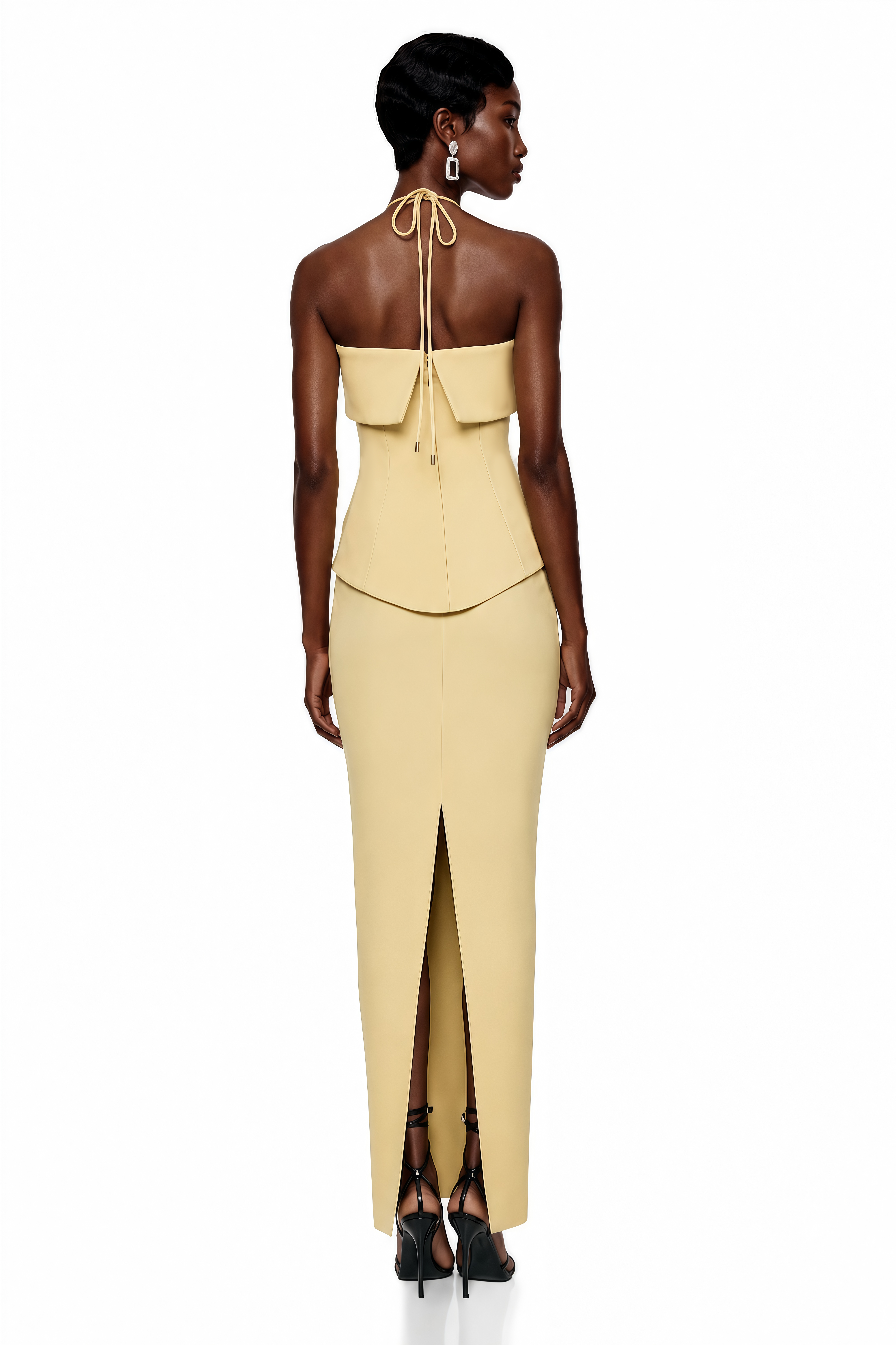 Penelope Yellow Halterneck Peplum Top & Skirt Set (Final Sale-US Only)