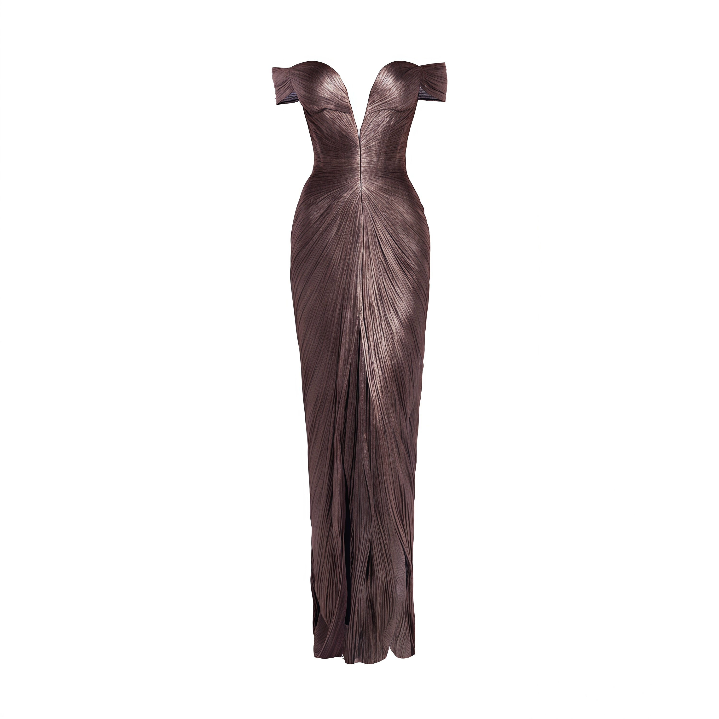 Pérola Bronze Gold Metallic Off Shoulder Maxi Dress (Final Sale-US Only)