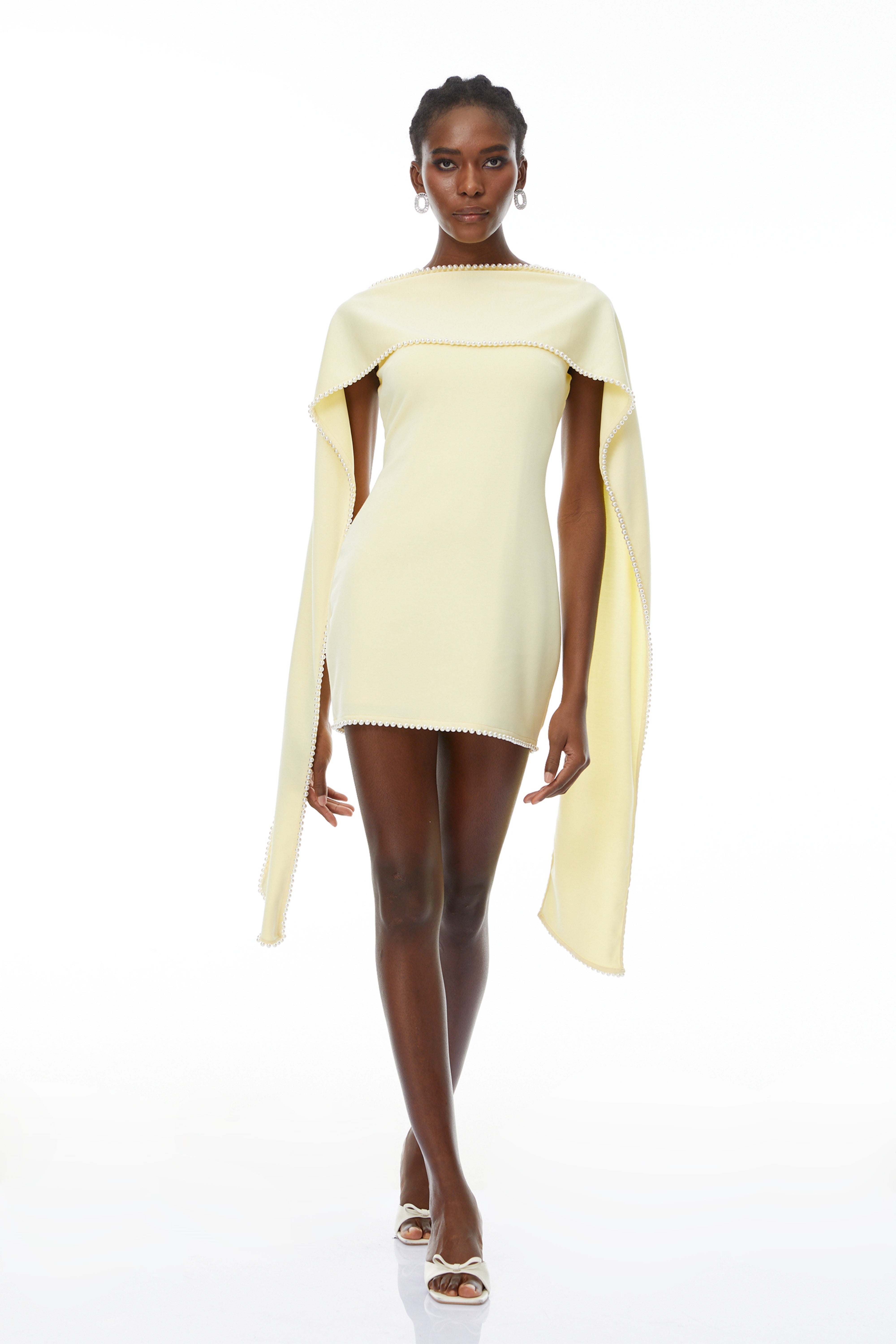 Piroska Yellow Sleeveless Pearl Trim Mini Dress (Final Sale)