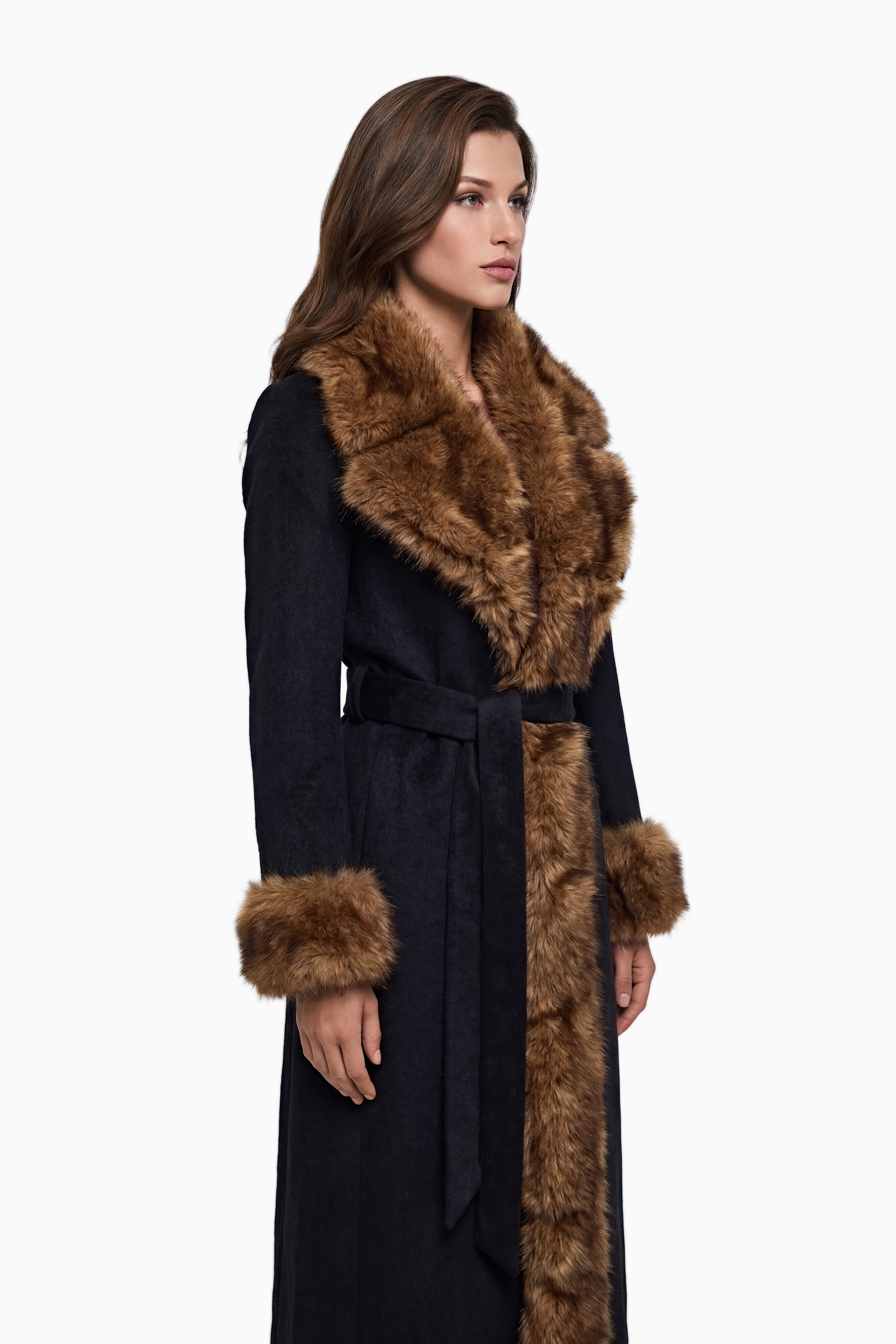 Pola Black Wool Blend Coat with Faux Fur Lapel (Final Sale)