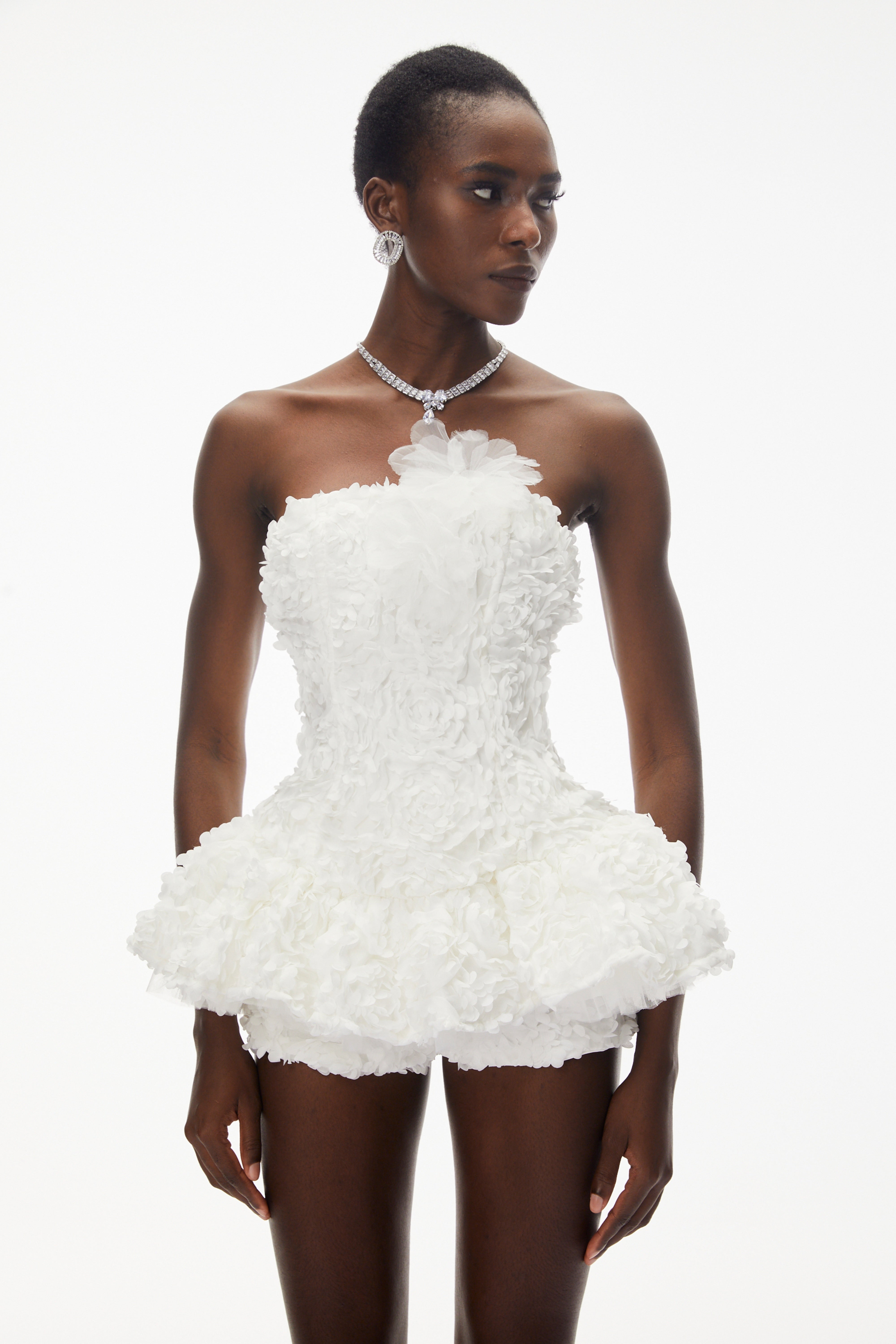 Quilla White Off Shoulder Mini Dress with 3D Florals (Final Sale-US Only)