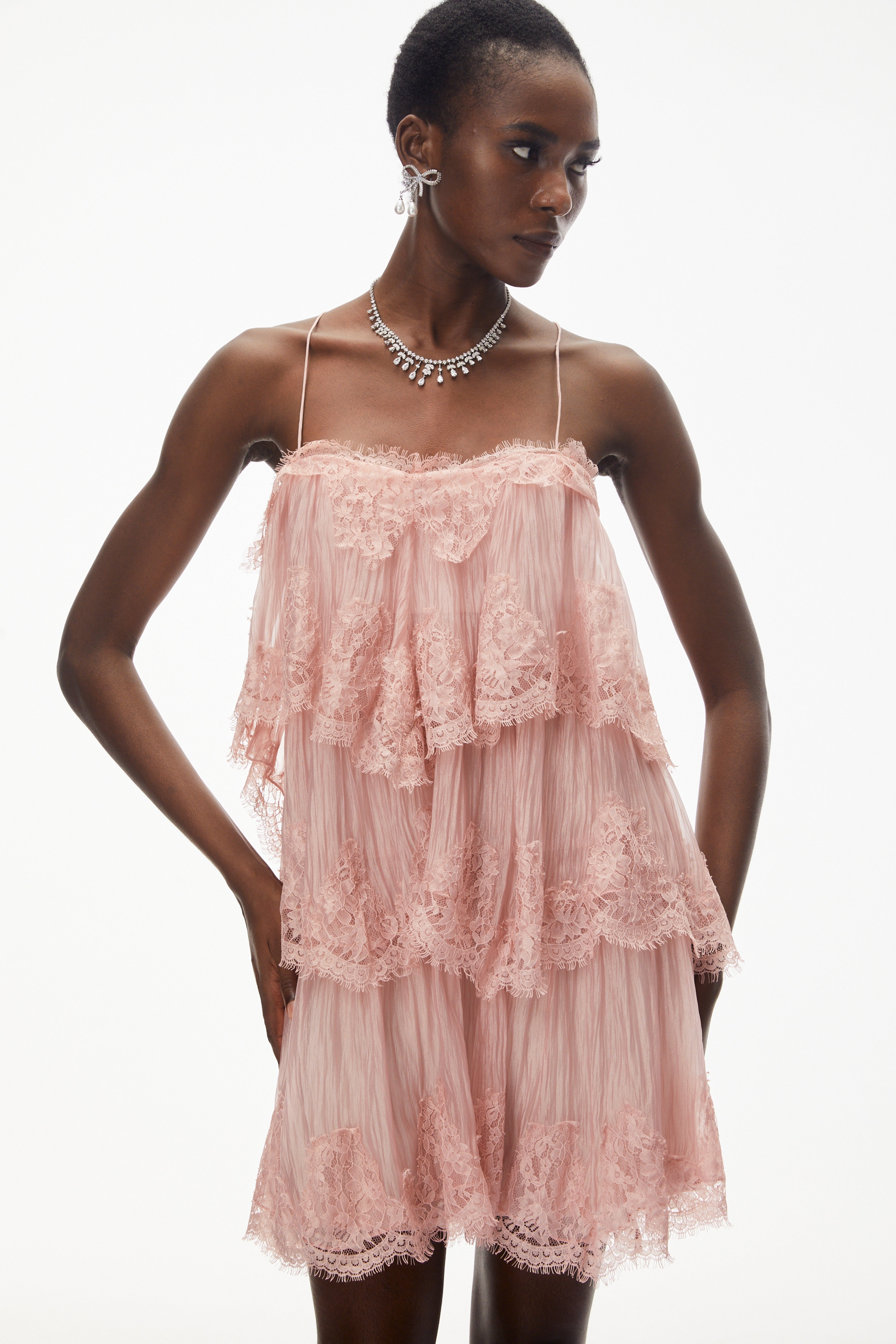 Rachel Pink Tiered Mini Dress with Lace Trim (Final Sale-US Only)