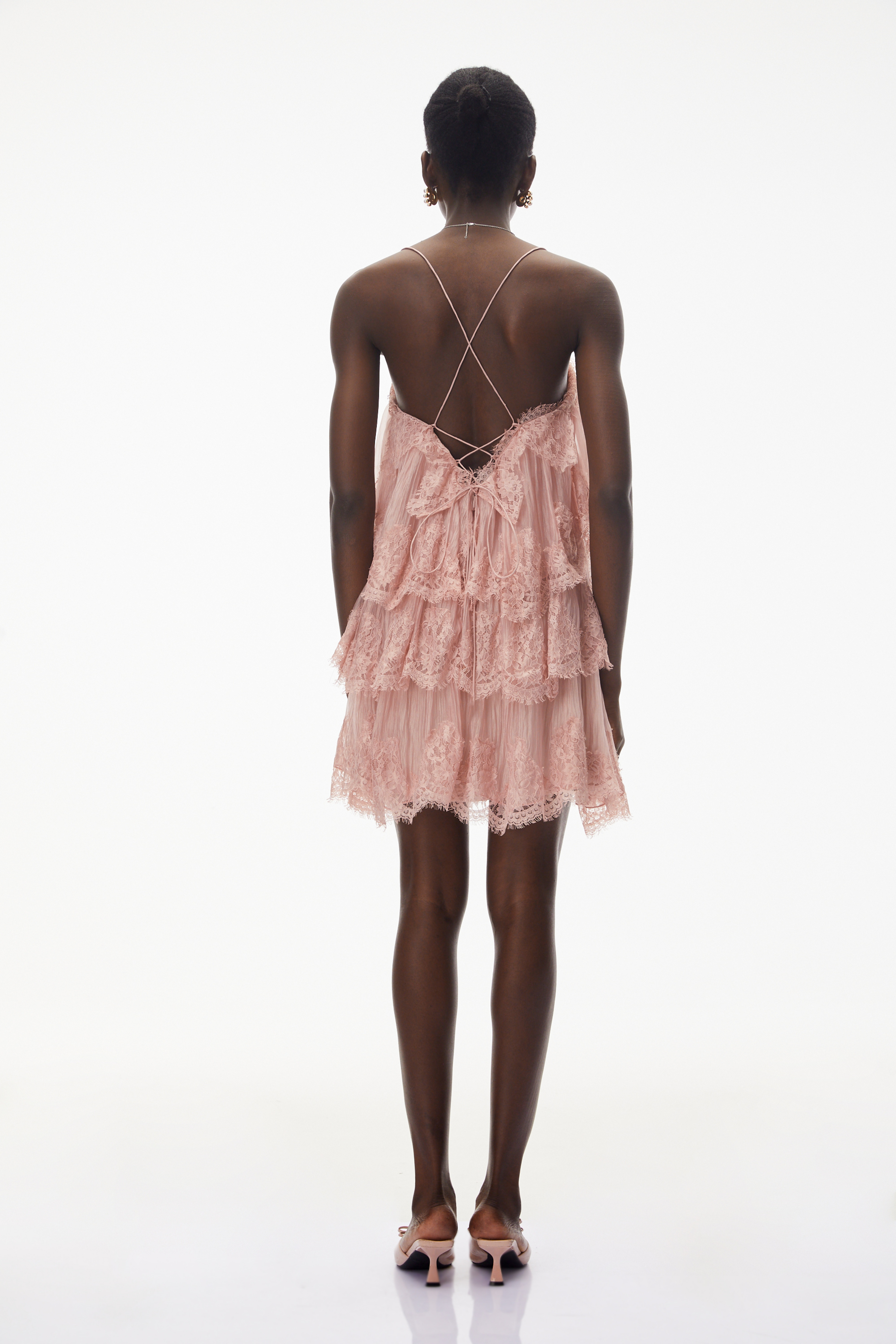 Rachel Pink Tiered Mini Dress with Lace Trim (Final Sale-US Only)