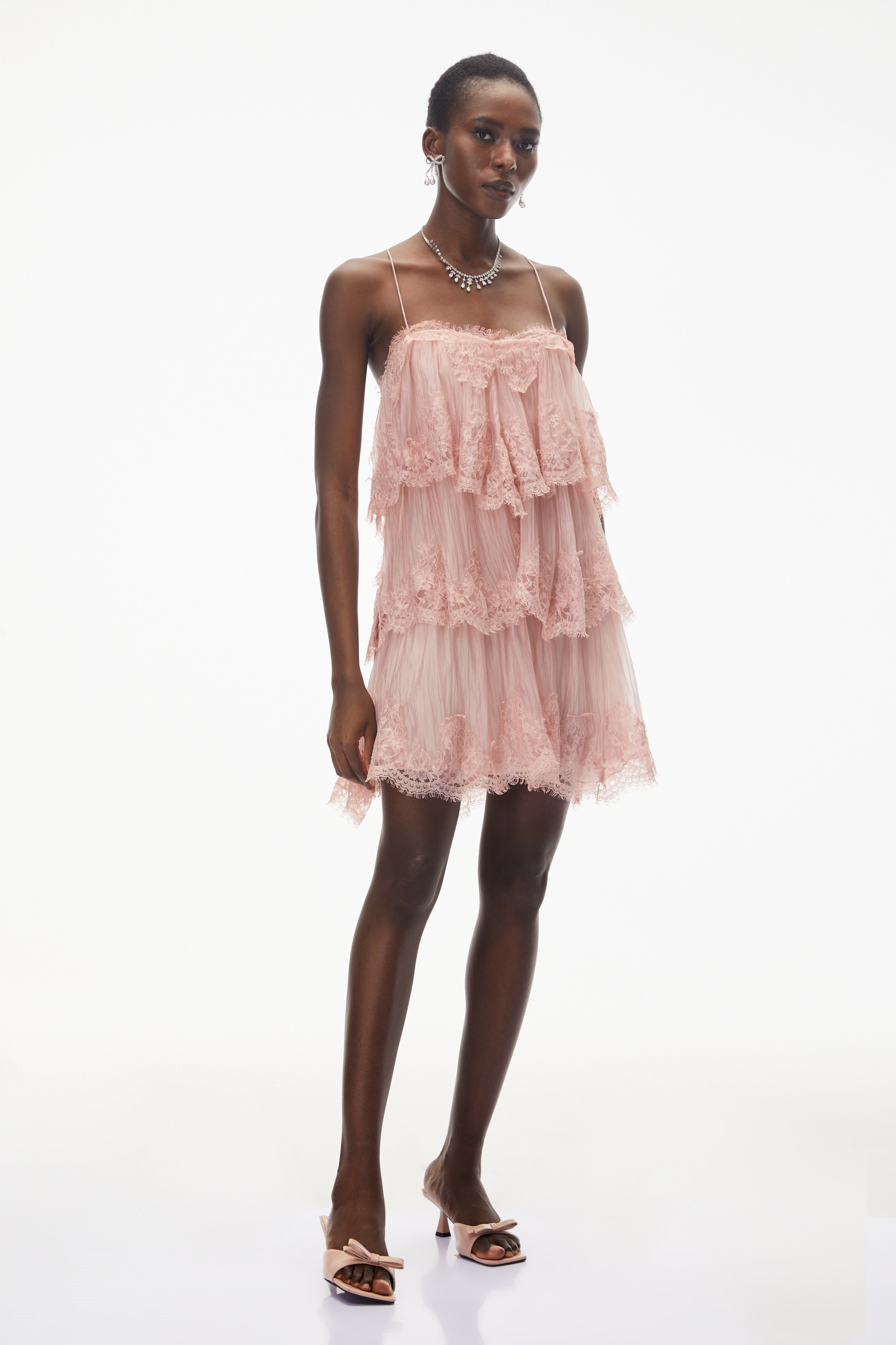 Rachel Pink Tiered Mini Dress with Lace Trim (Final Sale-US Only)