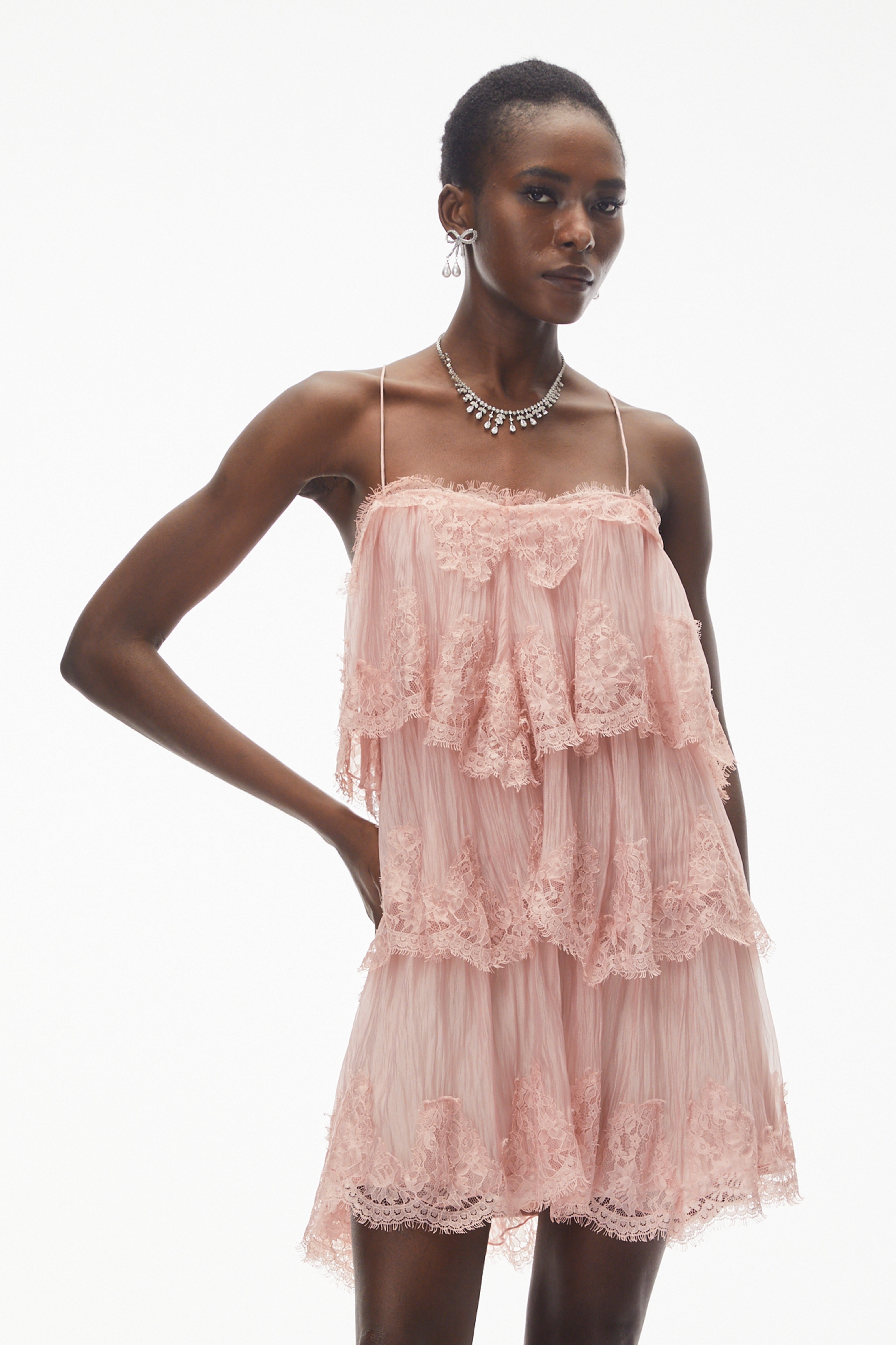 Rachel Pink Tiered Mini Dress with Lace Trim (Final Sale-US Only)