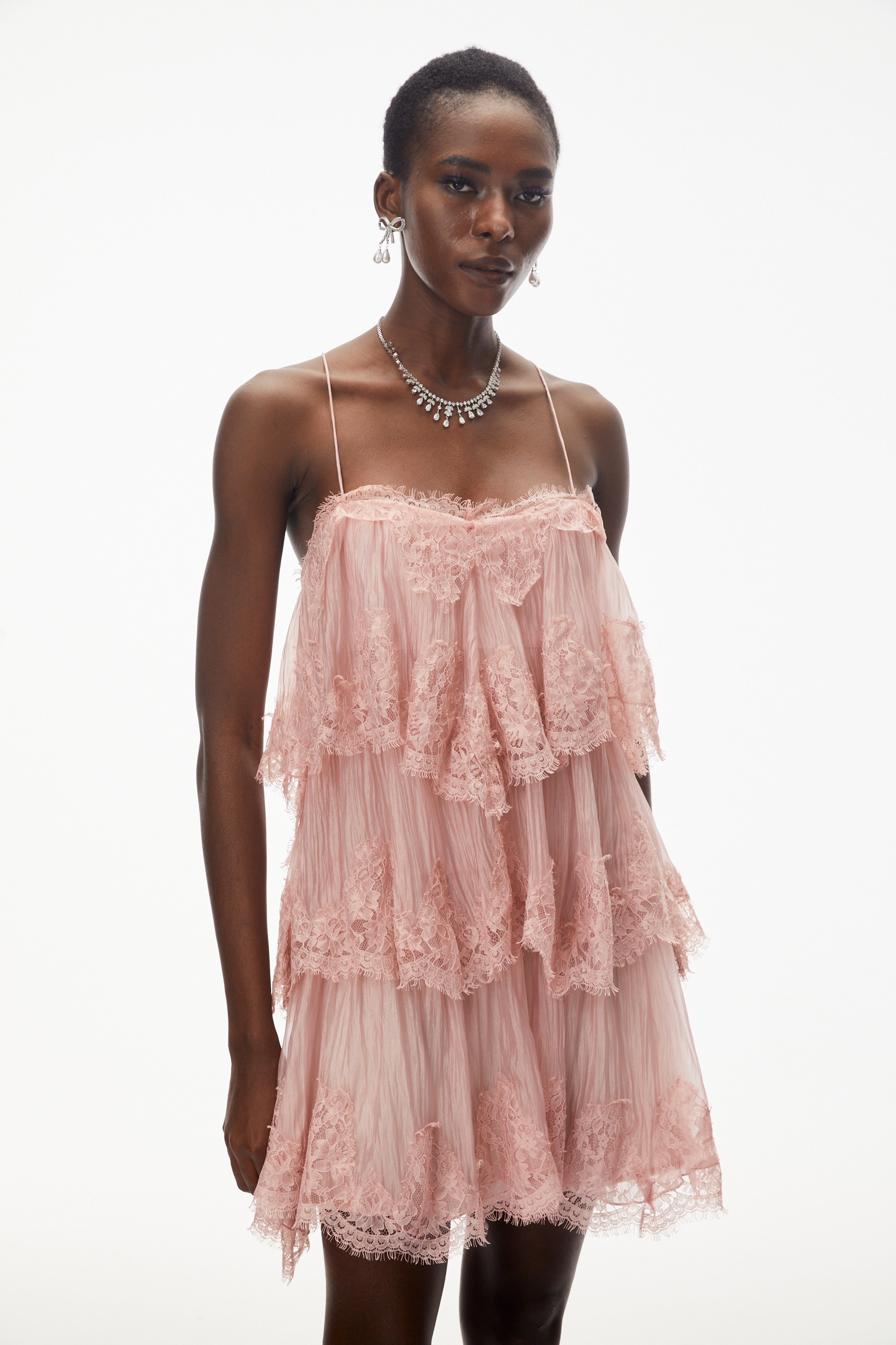 Rachel Pink Tiered Mini Dress with Lace Trim (Final Sale-US Only)
