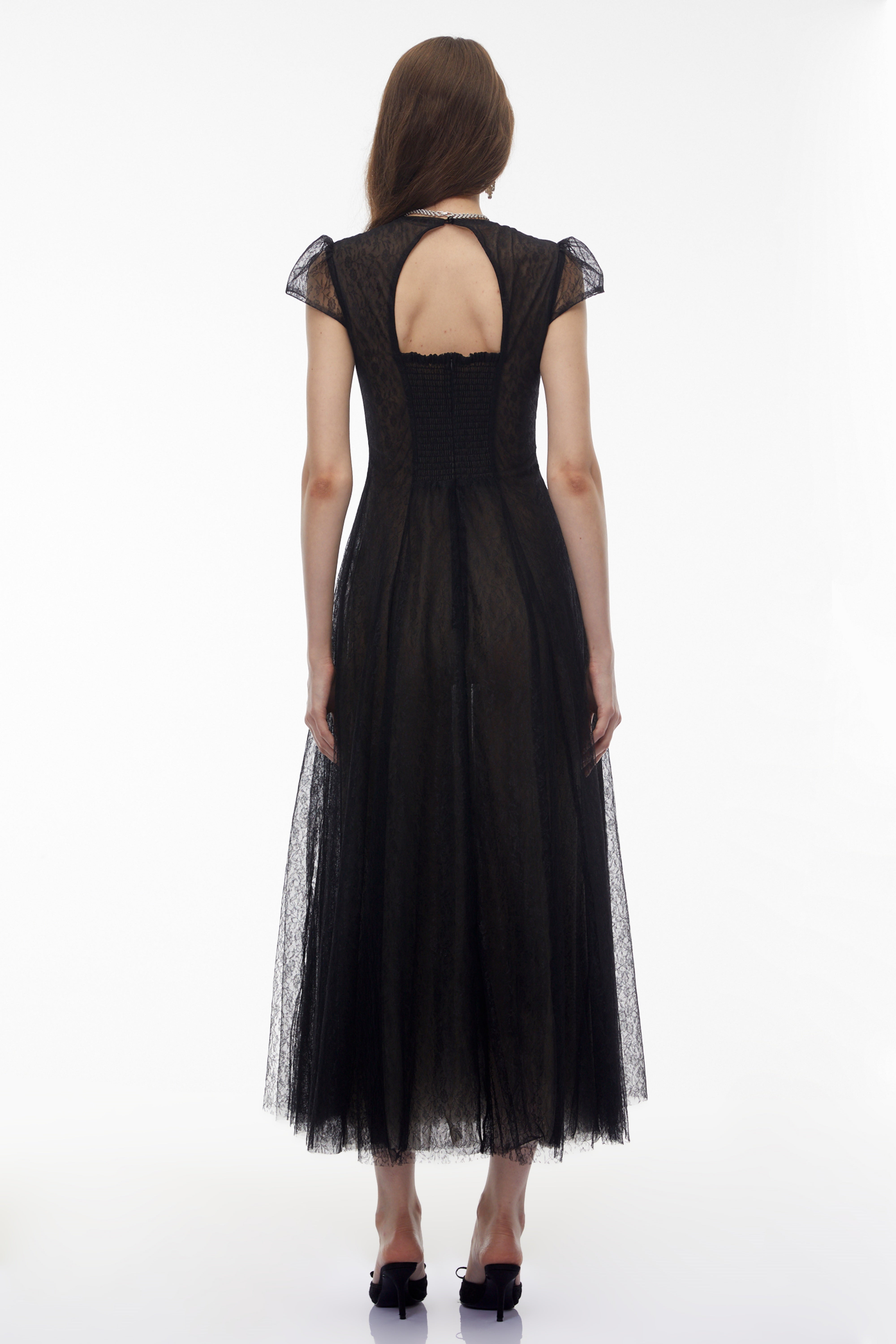 Radiya Black Floral Lace Pleated Maxi Dress (Final Sale-US Only)