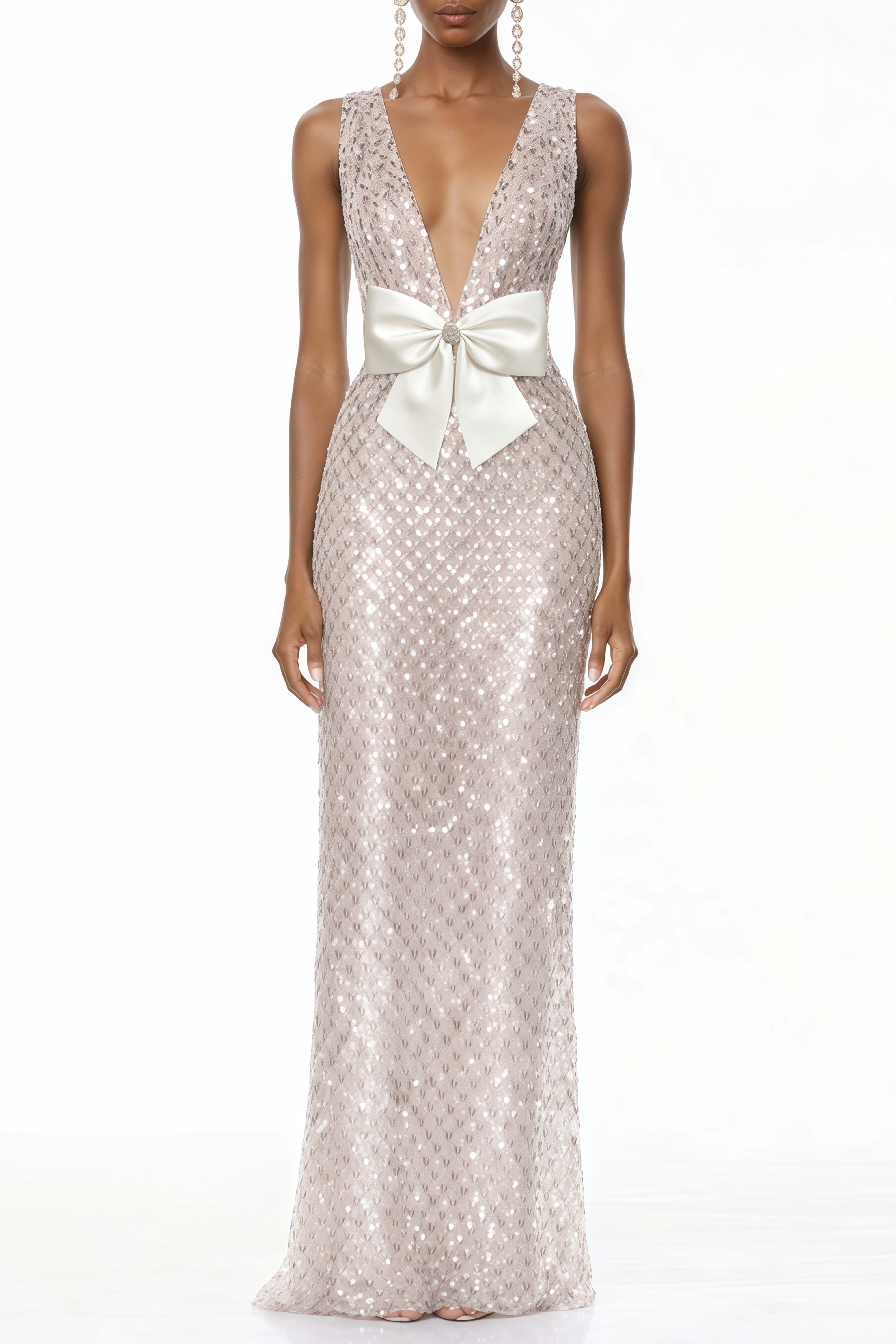 Raelynn White Deep V-Neck Bodycon Maxi Dress (Final Sale-US Only)