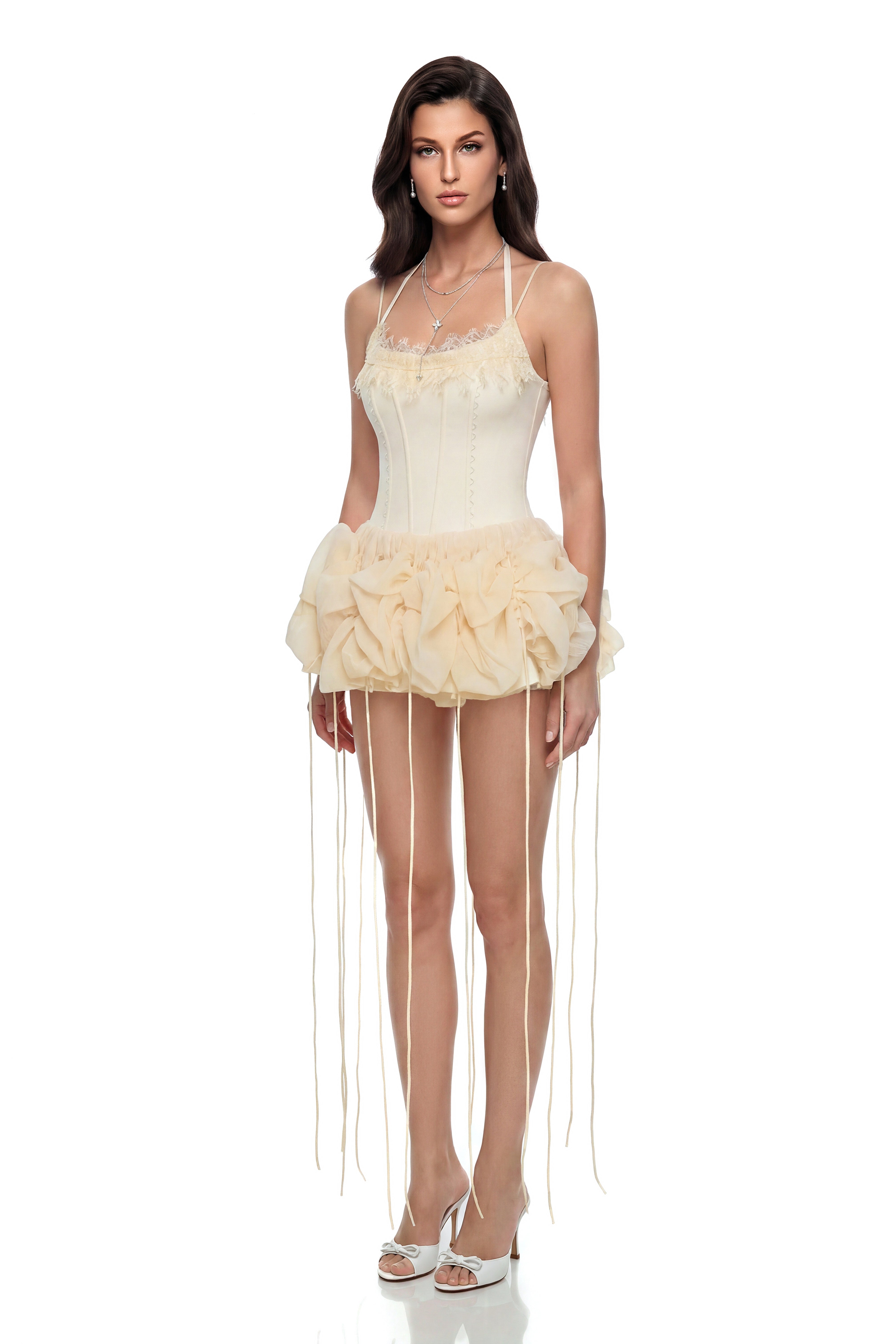 Rán Neutral Halterneck Corset Mini Dress