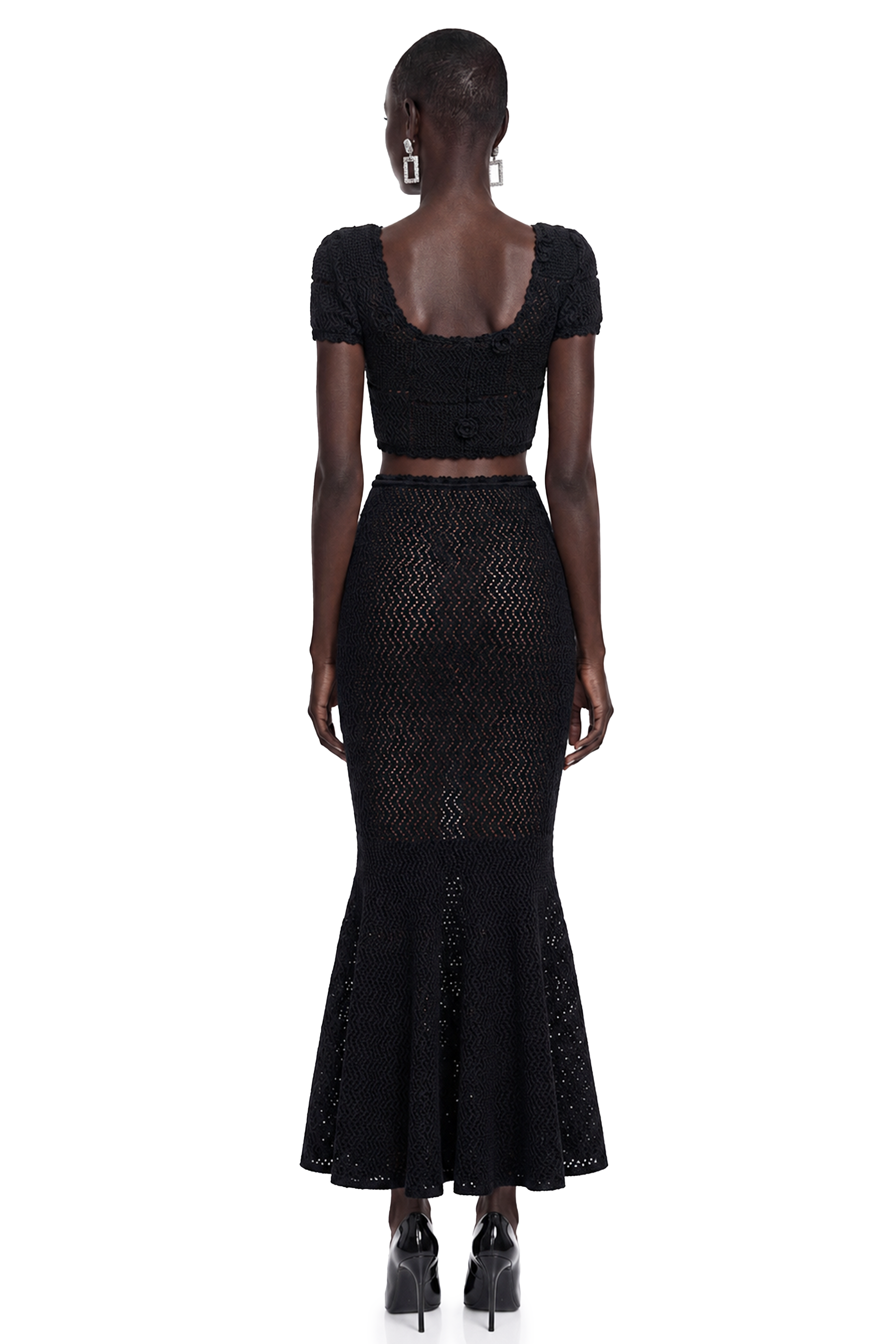 Renáta Black U-Neck Top & Fishtail Skirt Set