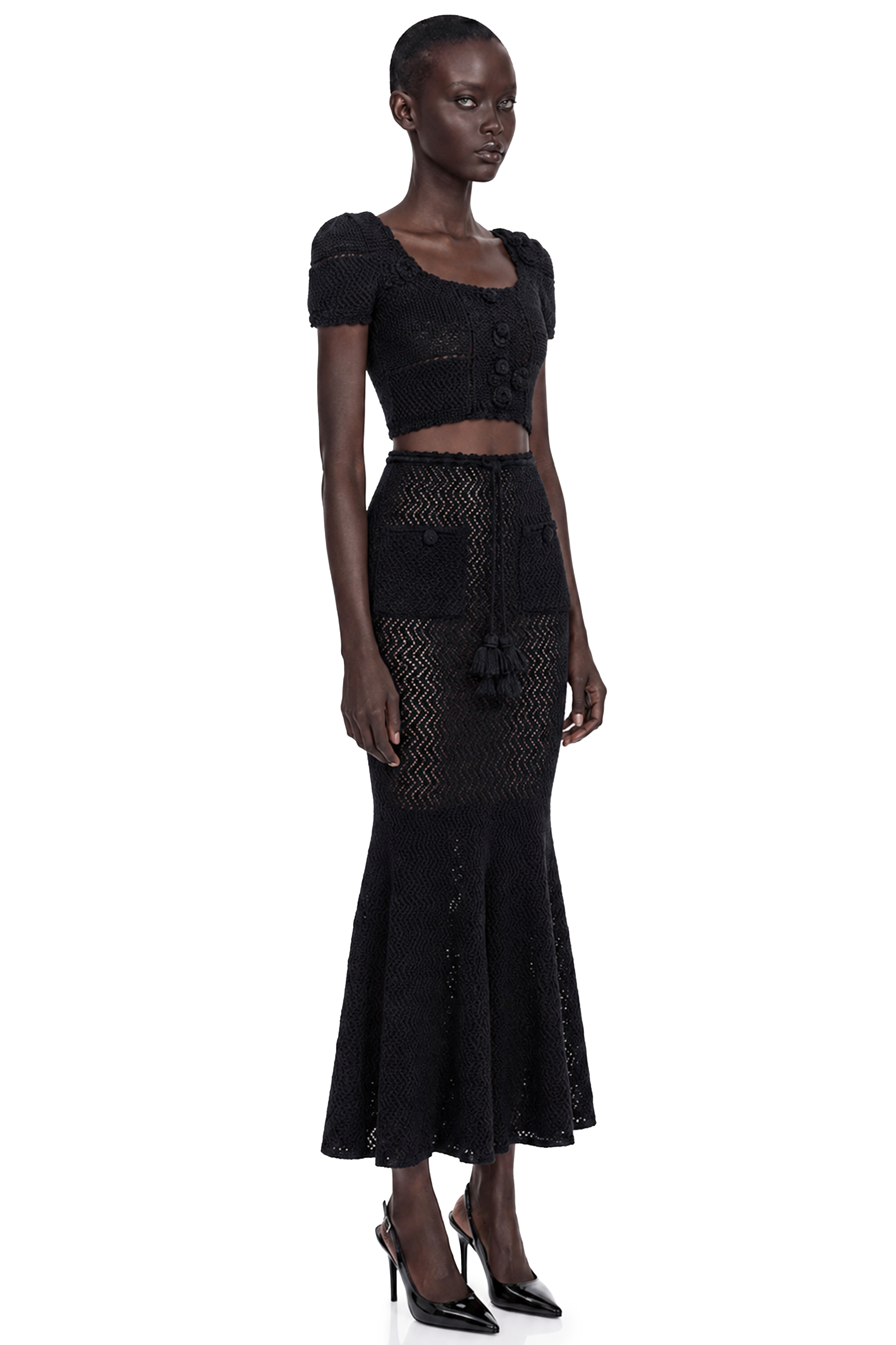 Renáta Black U-Neck Top & Fishtail Skirt Set