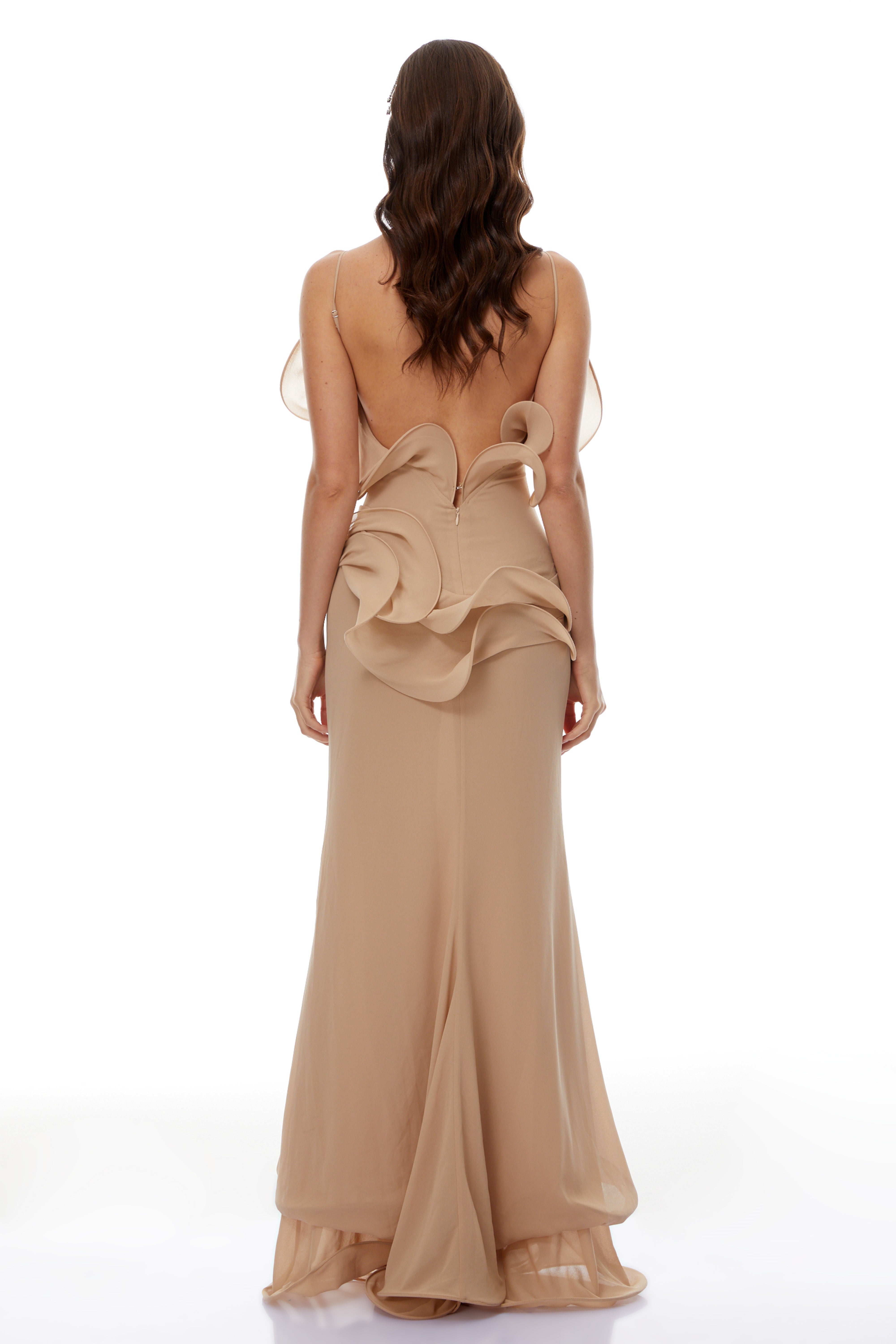 Robe longue corset à volants Retha, couleur neutre
