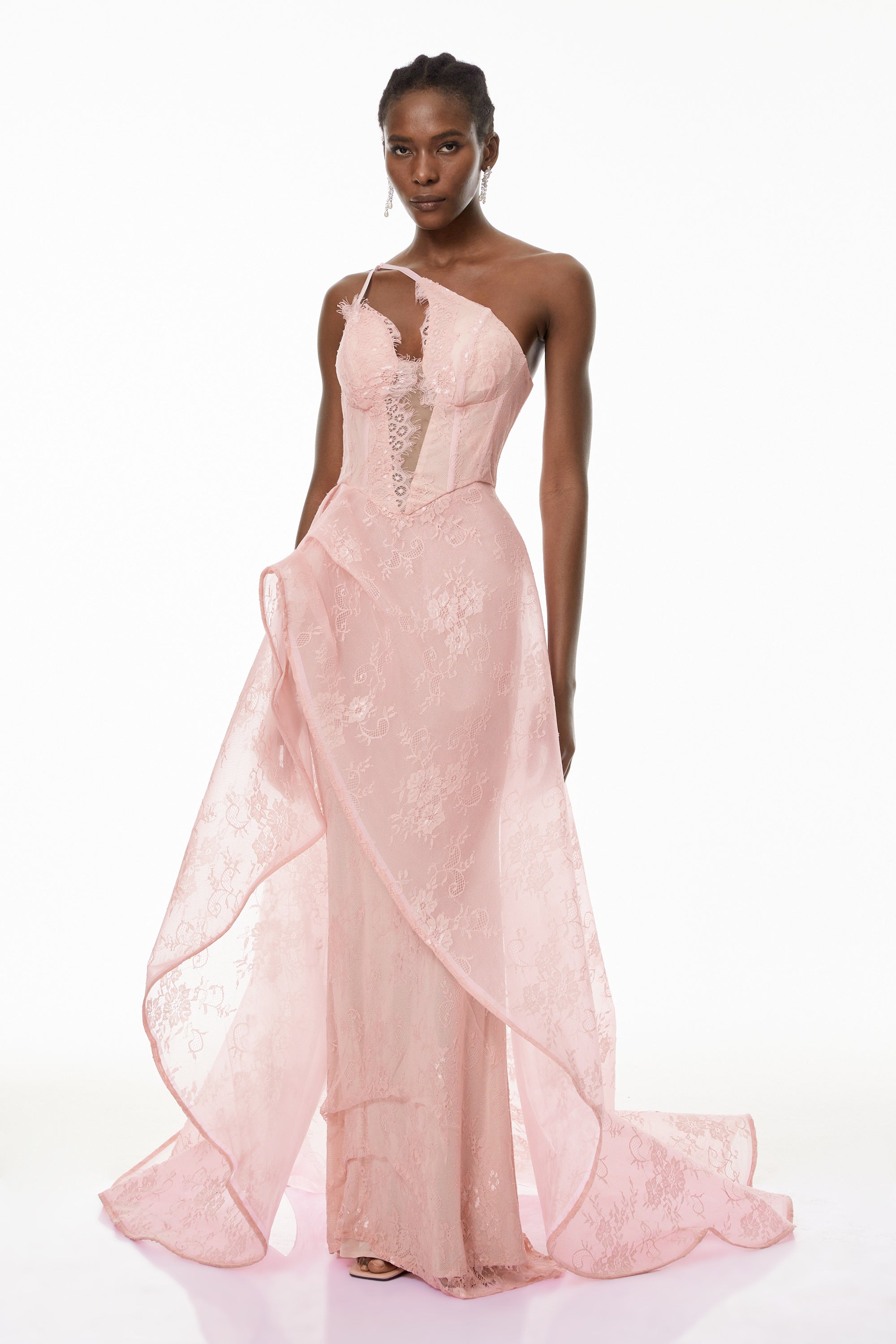 Ricarda Pink One Shoulder Lace Maxi Dress (Final Sale-US Only)