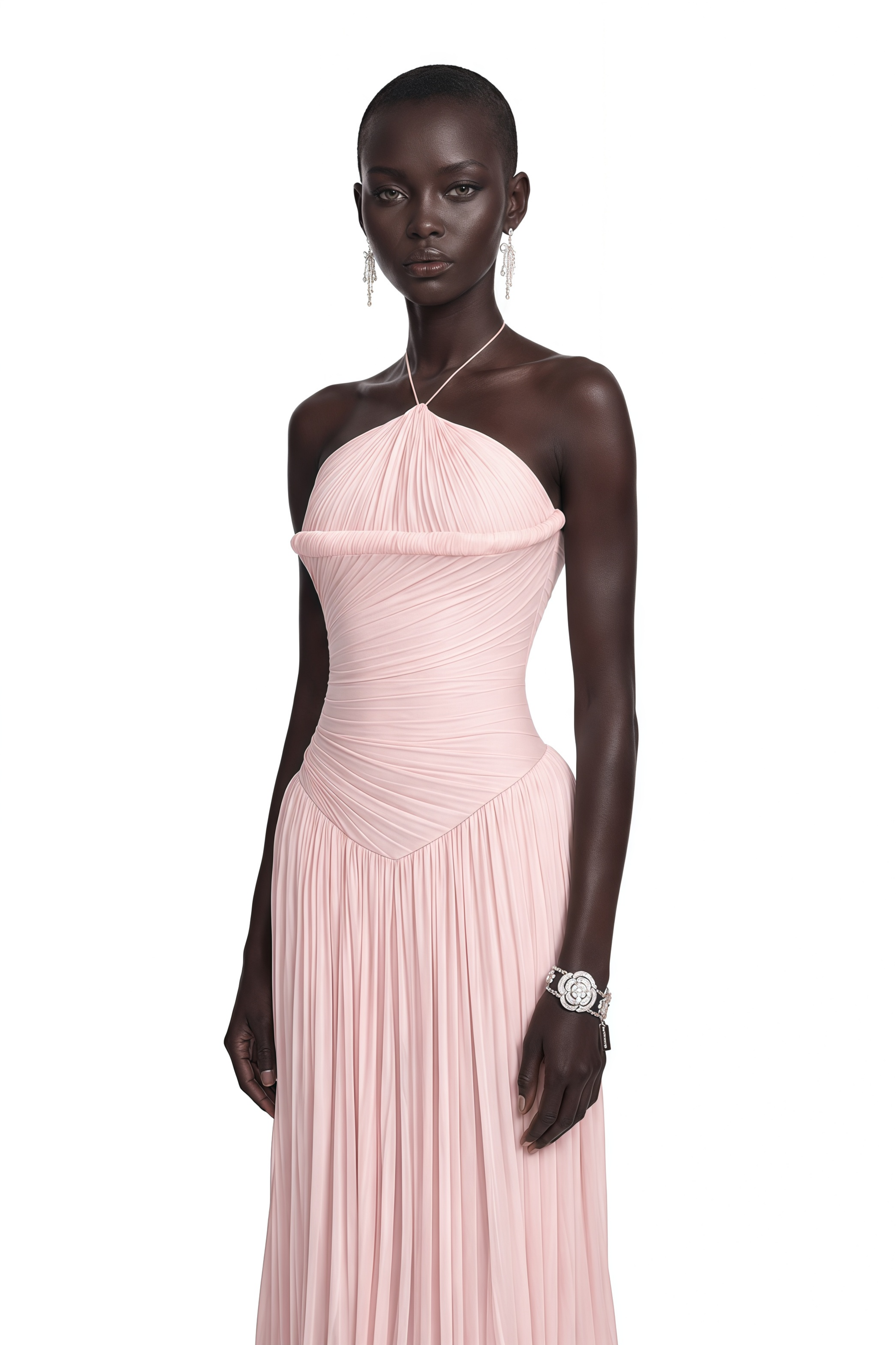 Romilly Pink Ruched Maxi Dress with Shawl