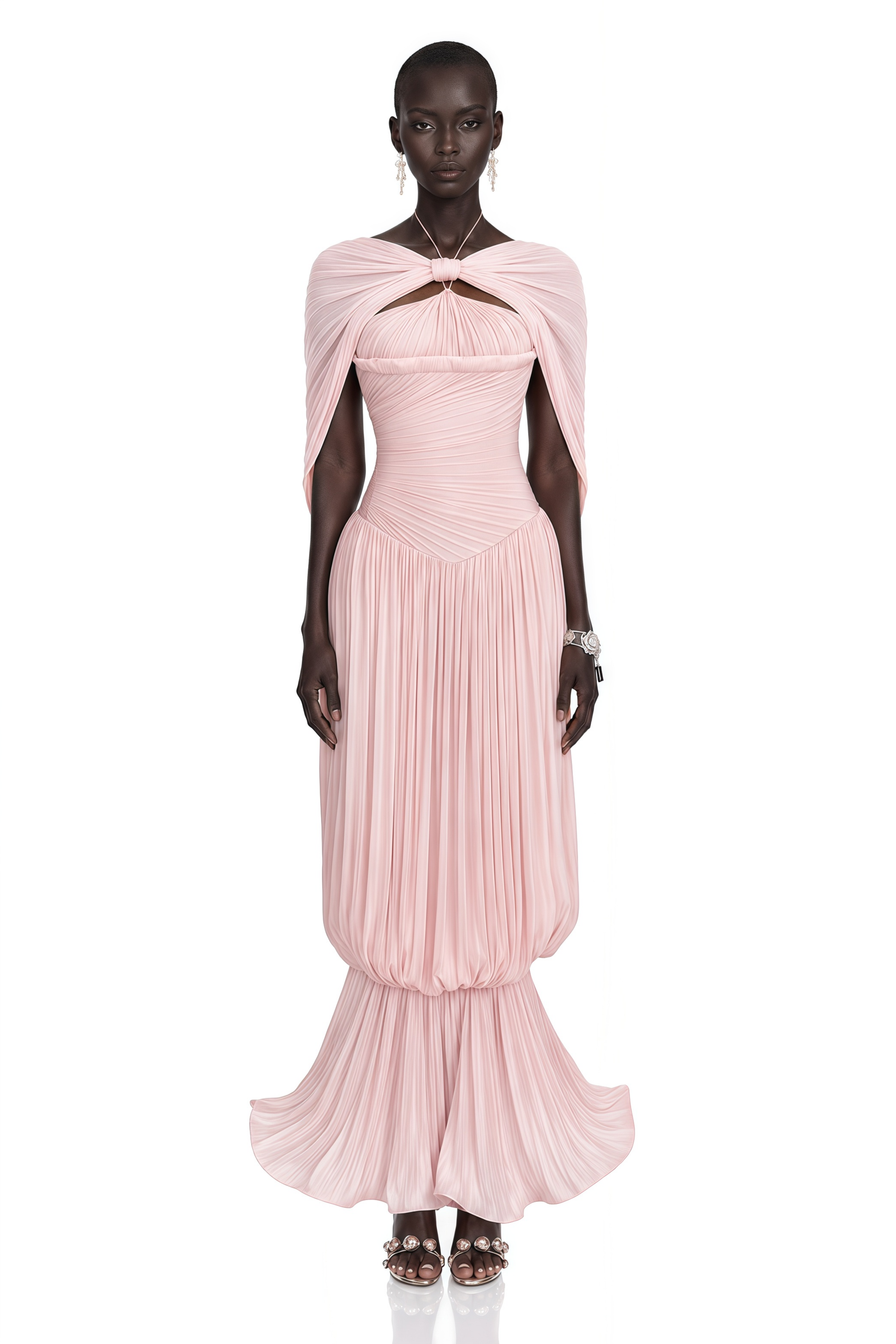 Romilly Pink Ruched Maxi Dress with Shawl