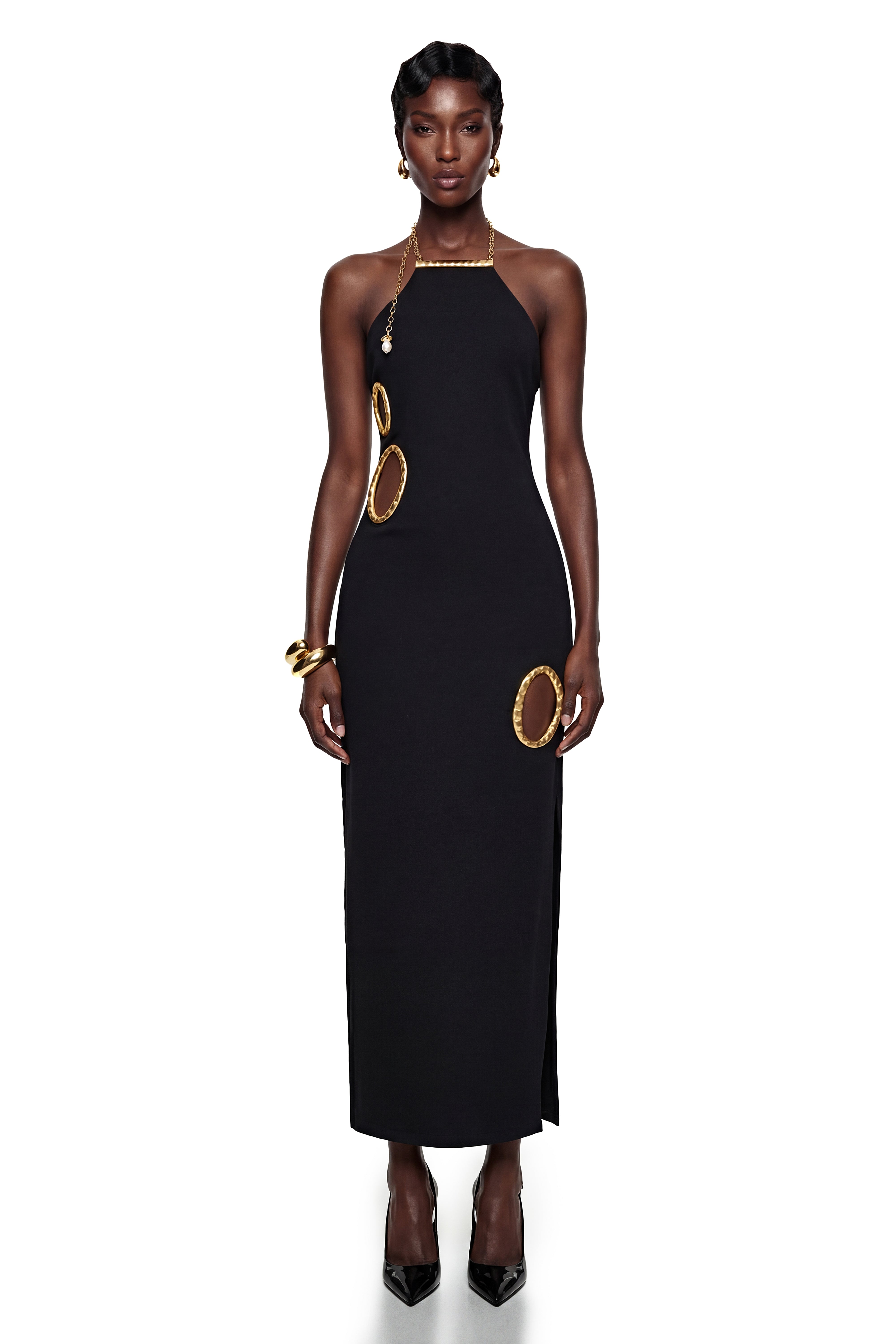 Rosalind Black Open Back Ebellished Maxi Dress (Final Sale-US Only)
