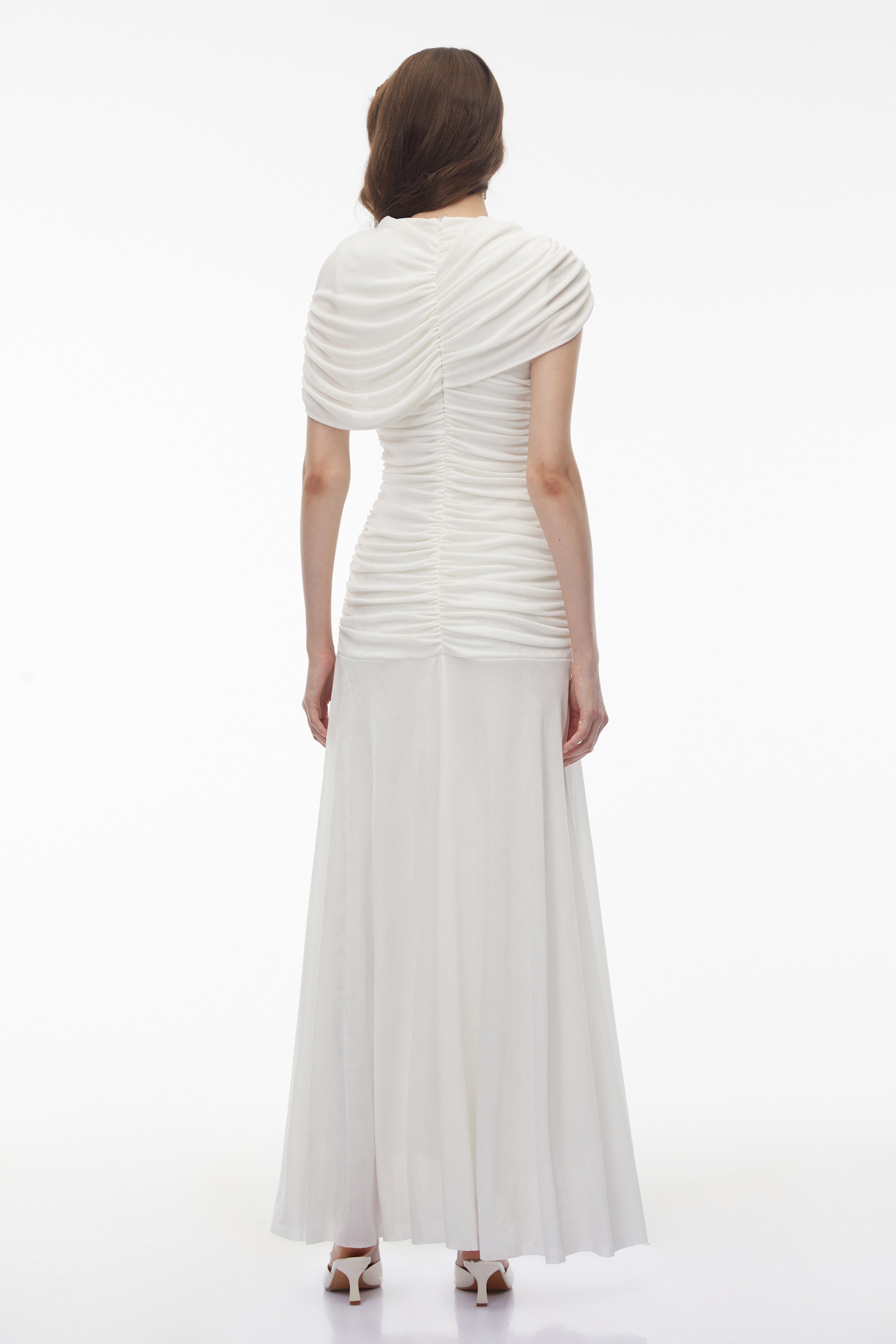 Rosalyn White Crew Neck Ruched Maxi Dress (Final Sale-US Only)