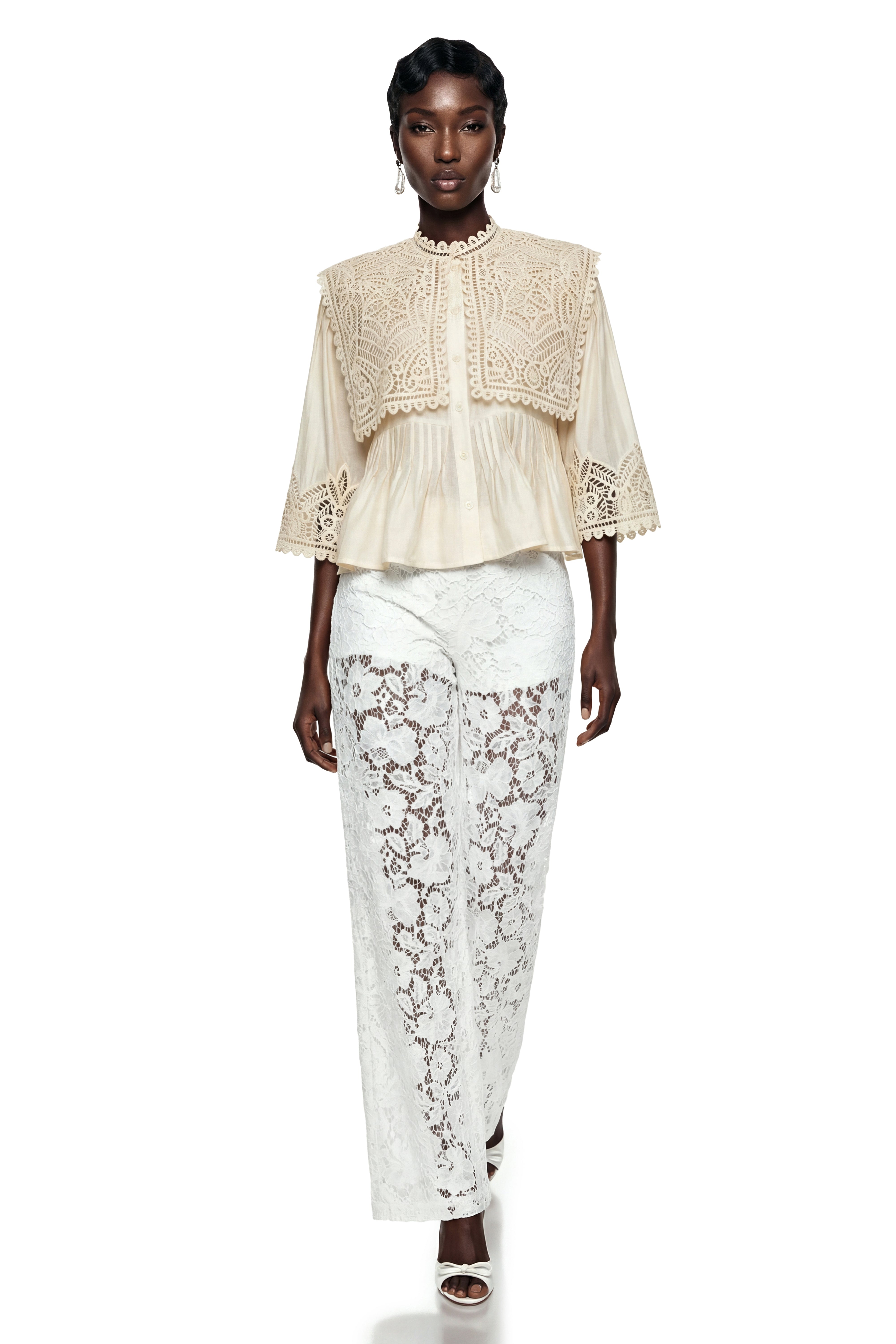 Ruby Cream Cut-Out Lace Blouse