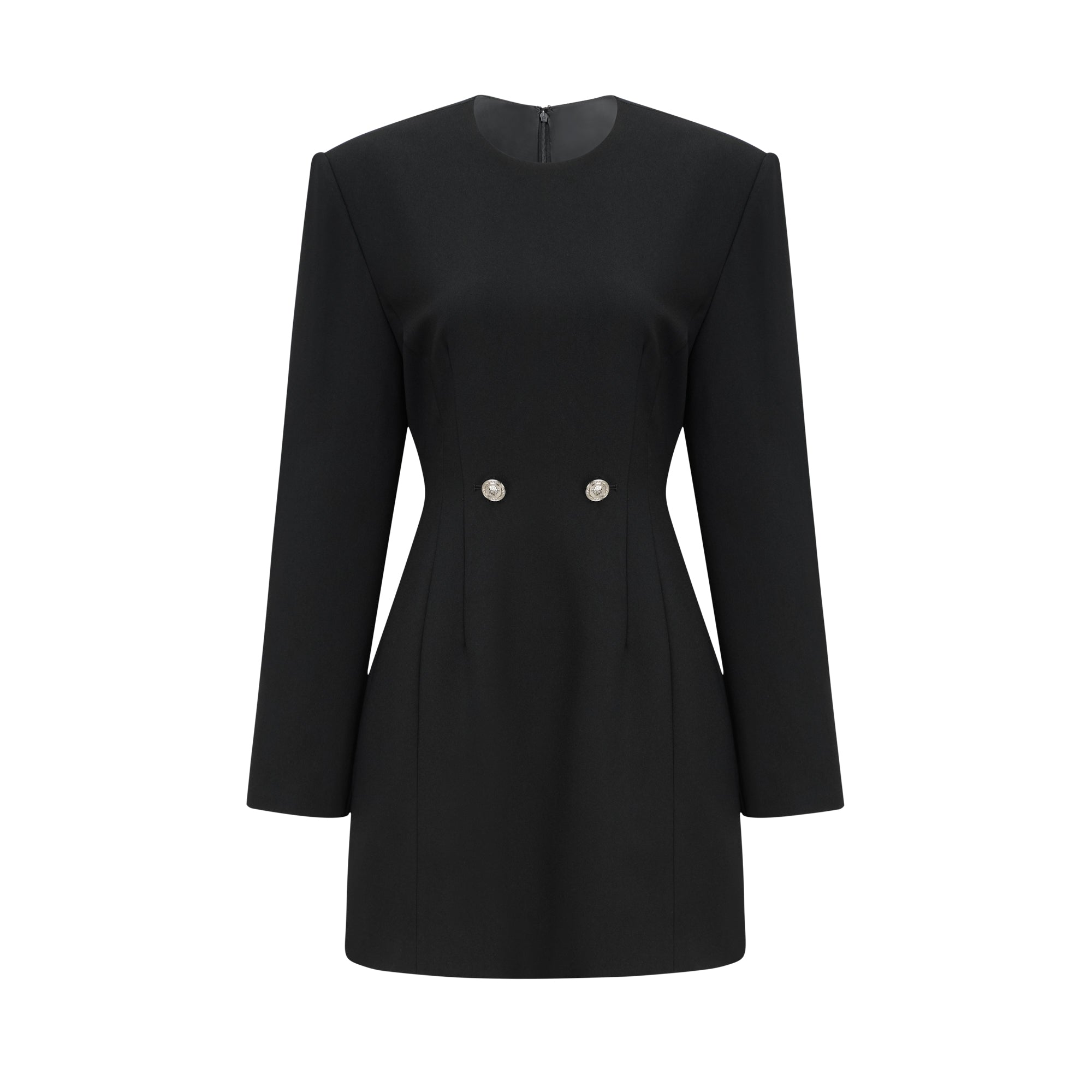 Magali black hourglass shoulder-padded mini dress