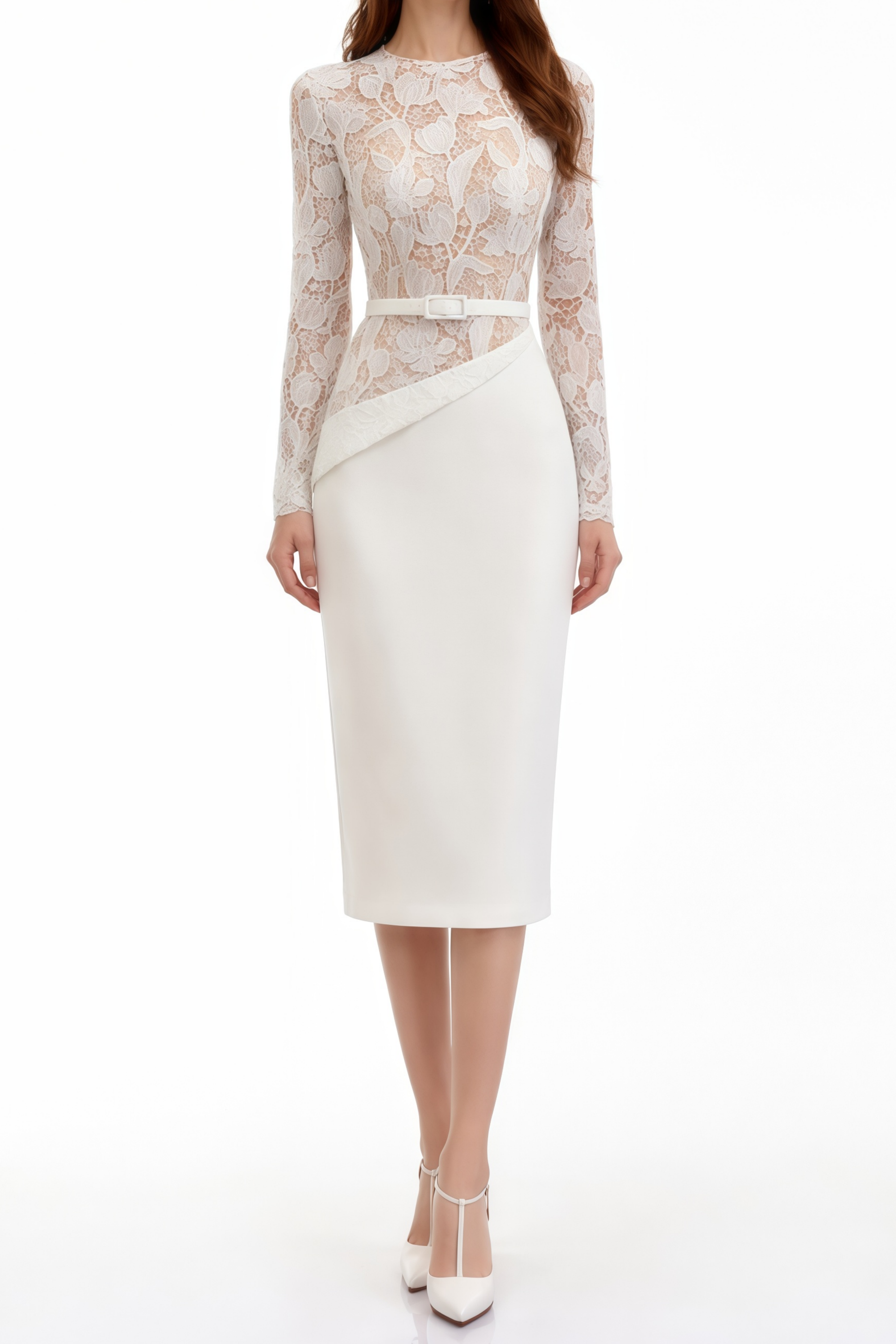 Sabine White Lace Panel Midi Dress (Final Sale-US Only)