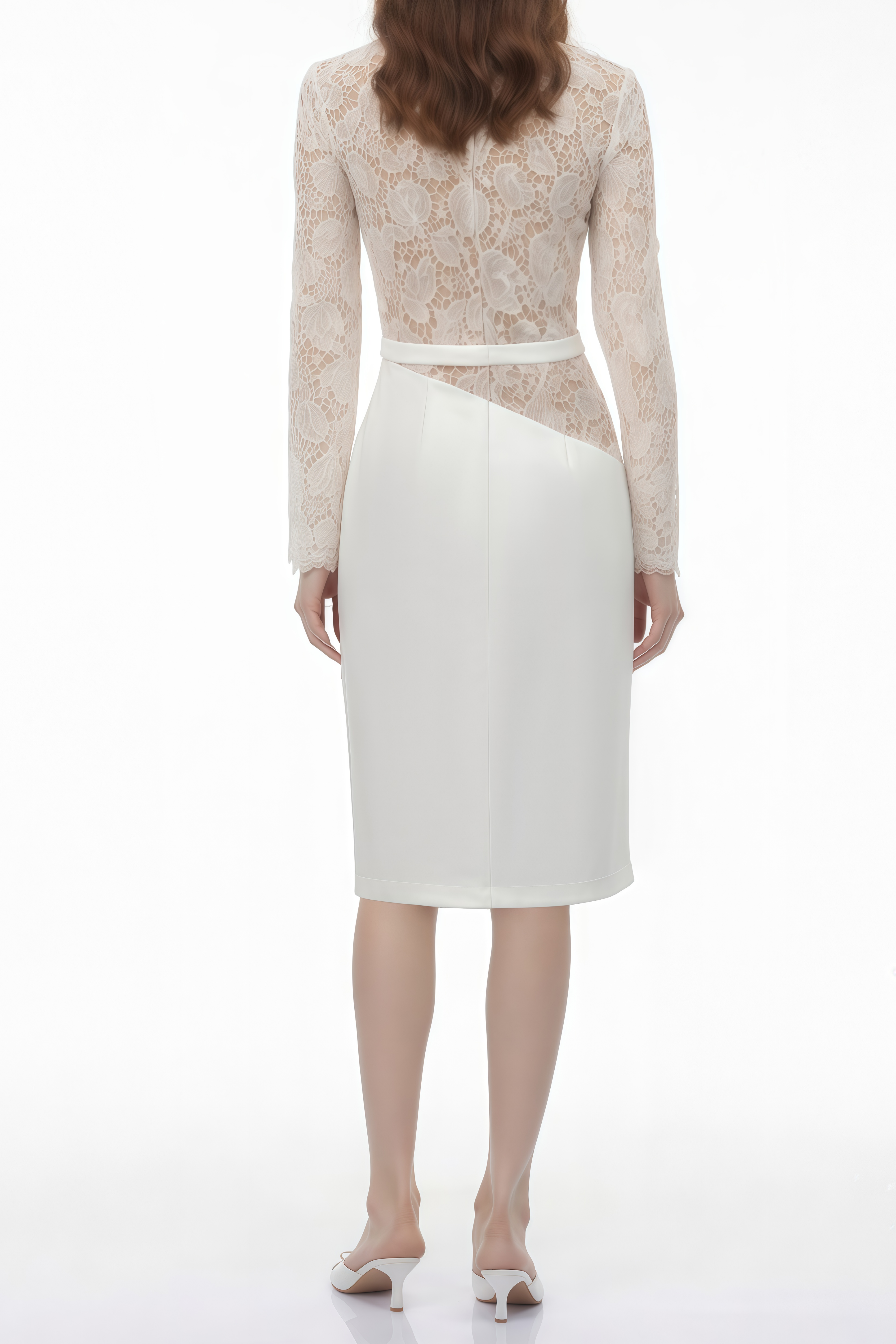 Sabine White Lace Panel Midi Dress (Final Sale-US Only)