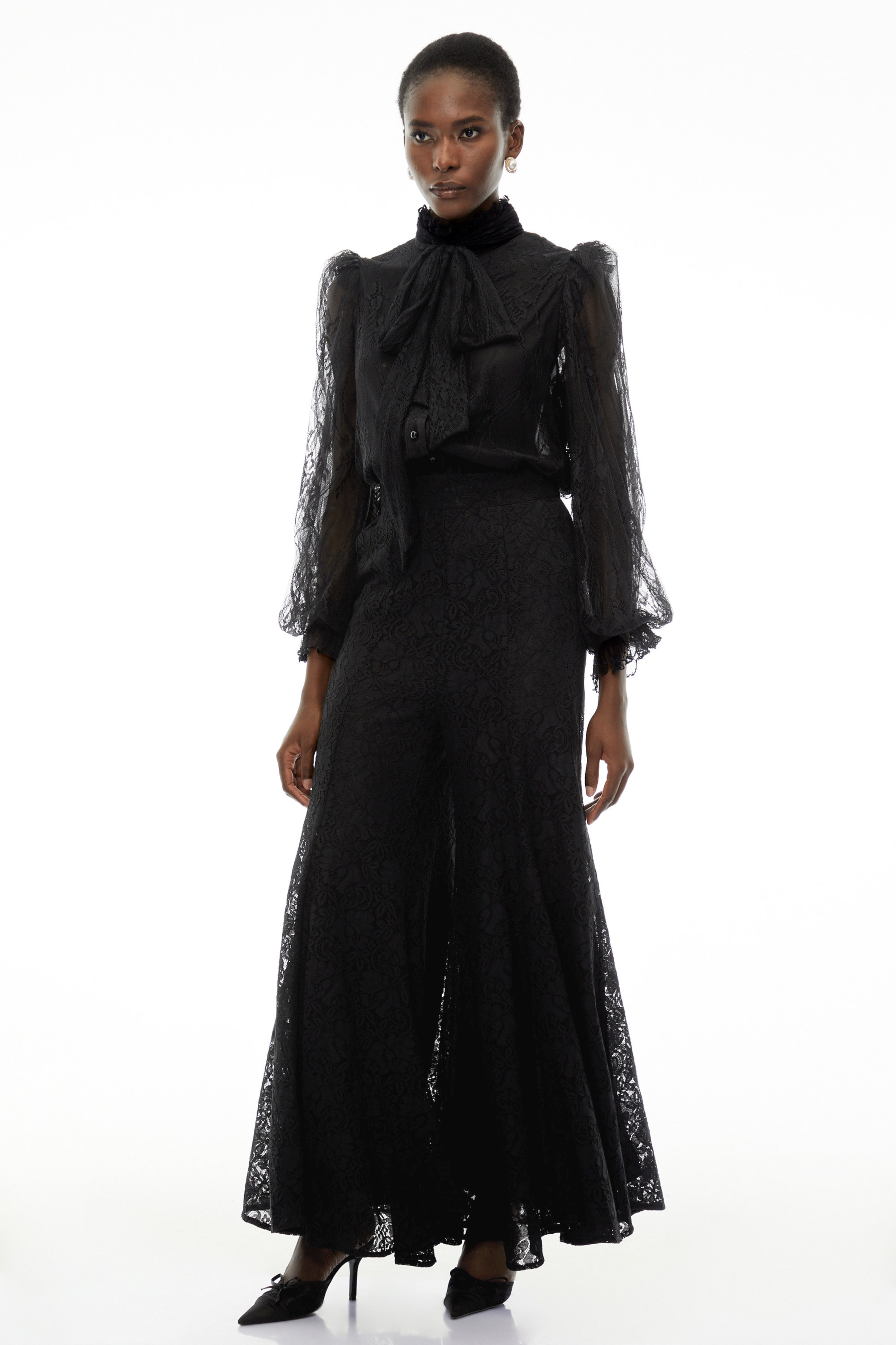 Sabrina Black Puff Sleeve Lace Blouse