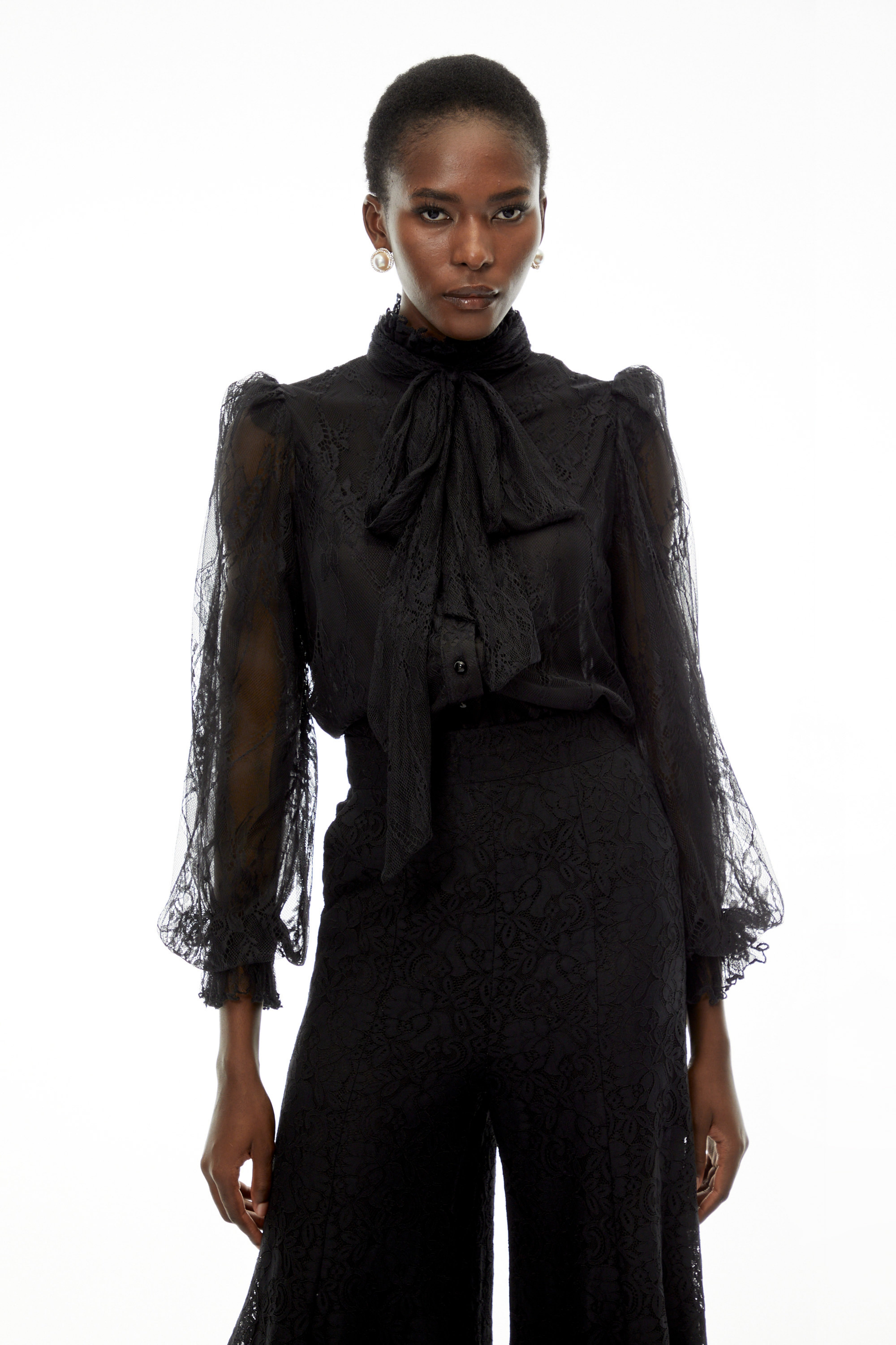 Sabrina Black Puff Sleeve Lace Blouse