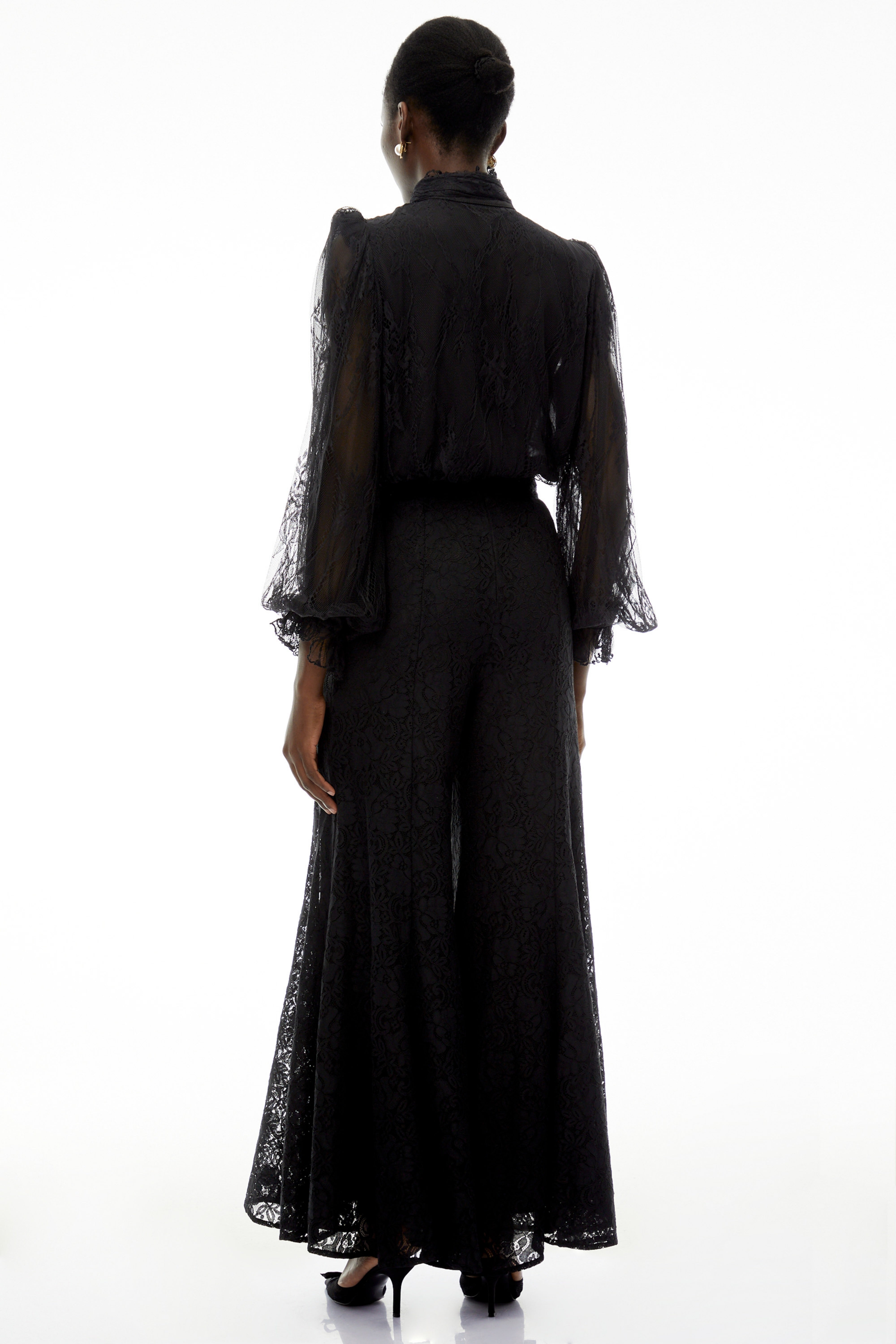 Sabrina Black Puff Sleeve Lace Blouse