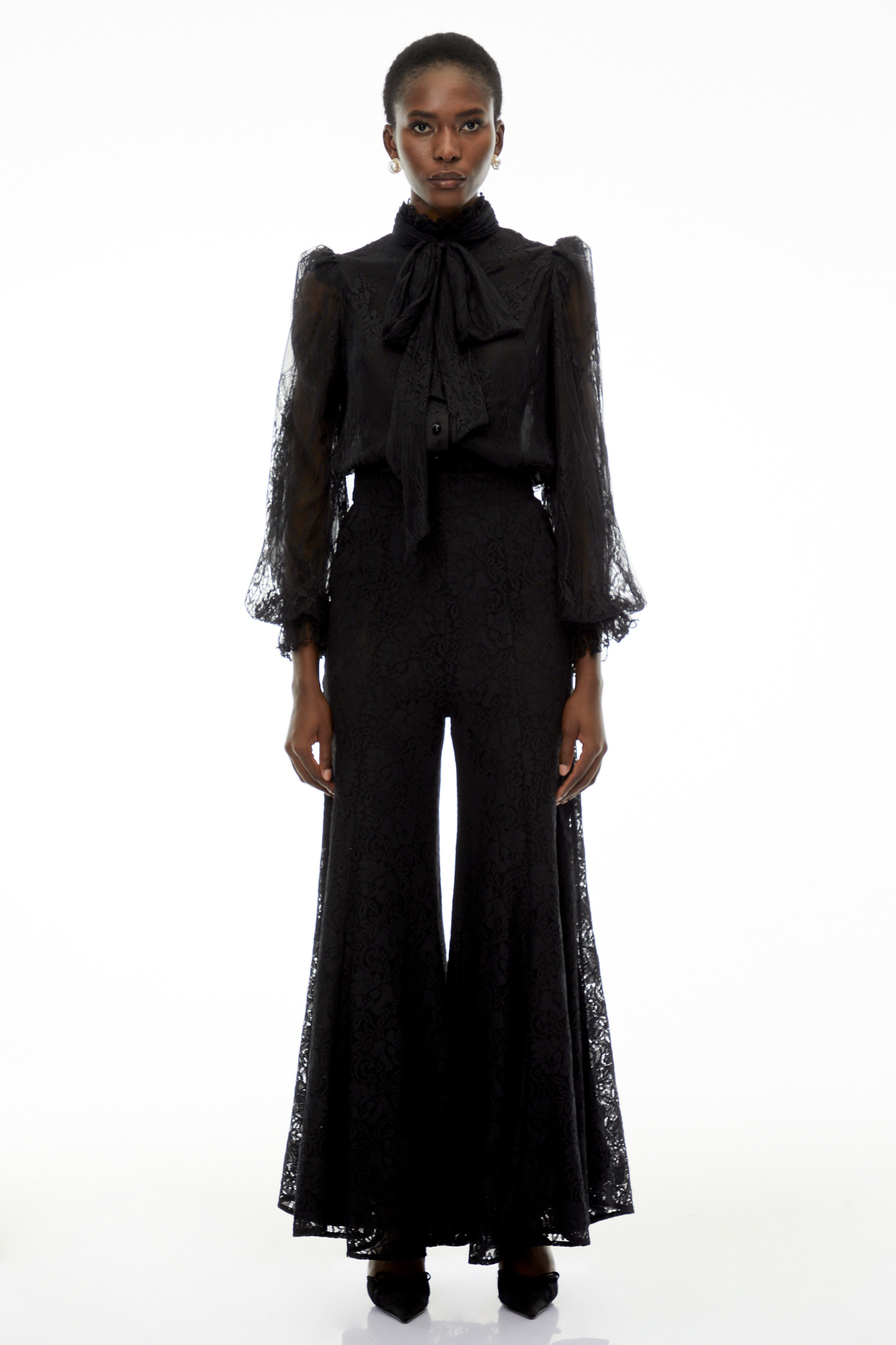 Sabrina Black Puff Sleeve Lace Blouse