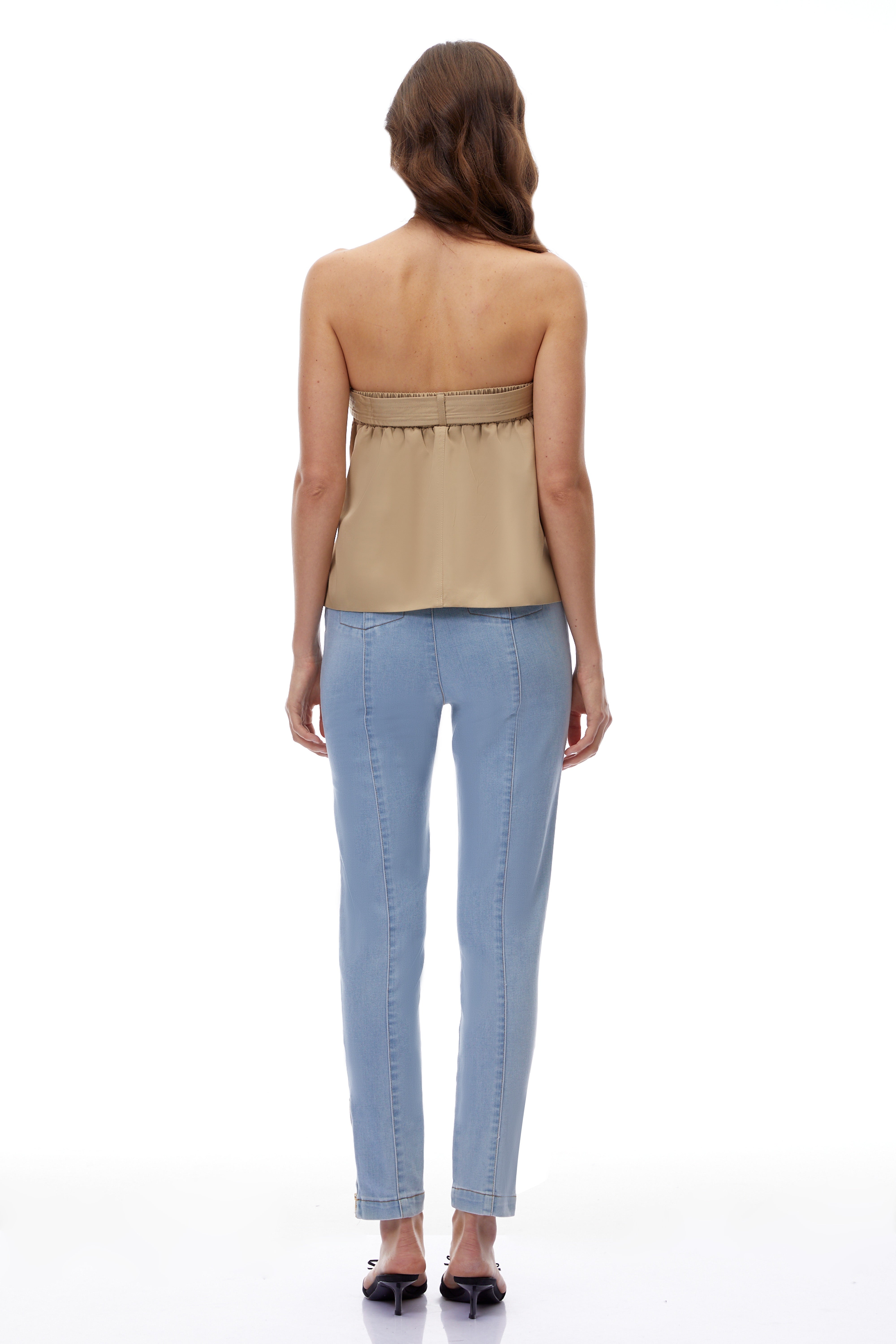 Sabrina Khaki Strapless Button Down Top
