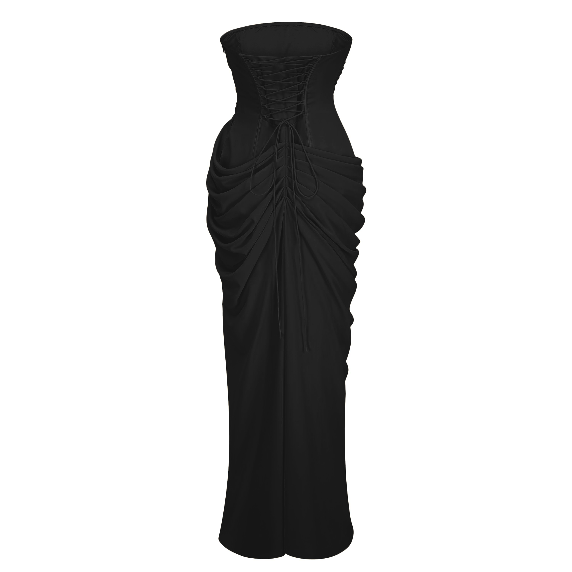 Safiya Black Ruched Maxi Dress with Cross Front (Final Sale-US Only)
