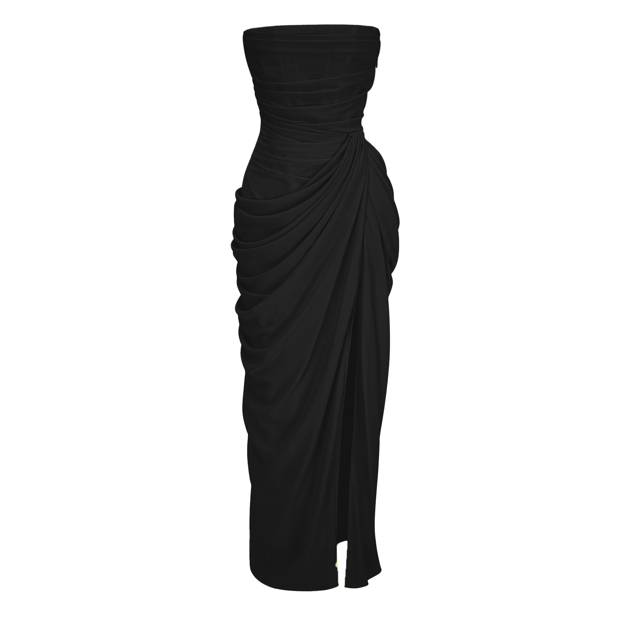 Safiya Black Ruched Maxi Dress with Cross Front (Final Sale-US Only)