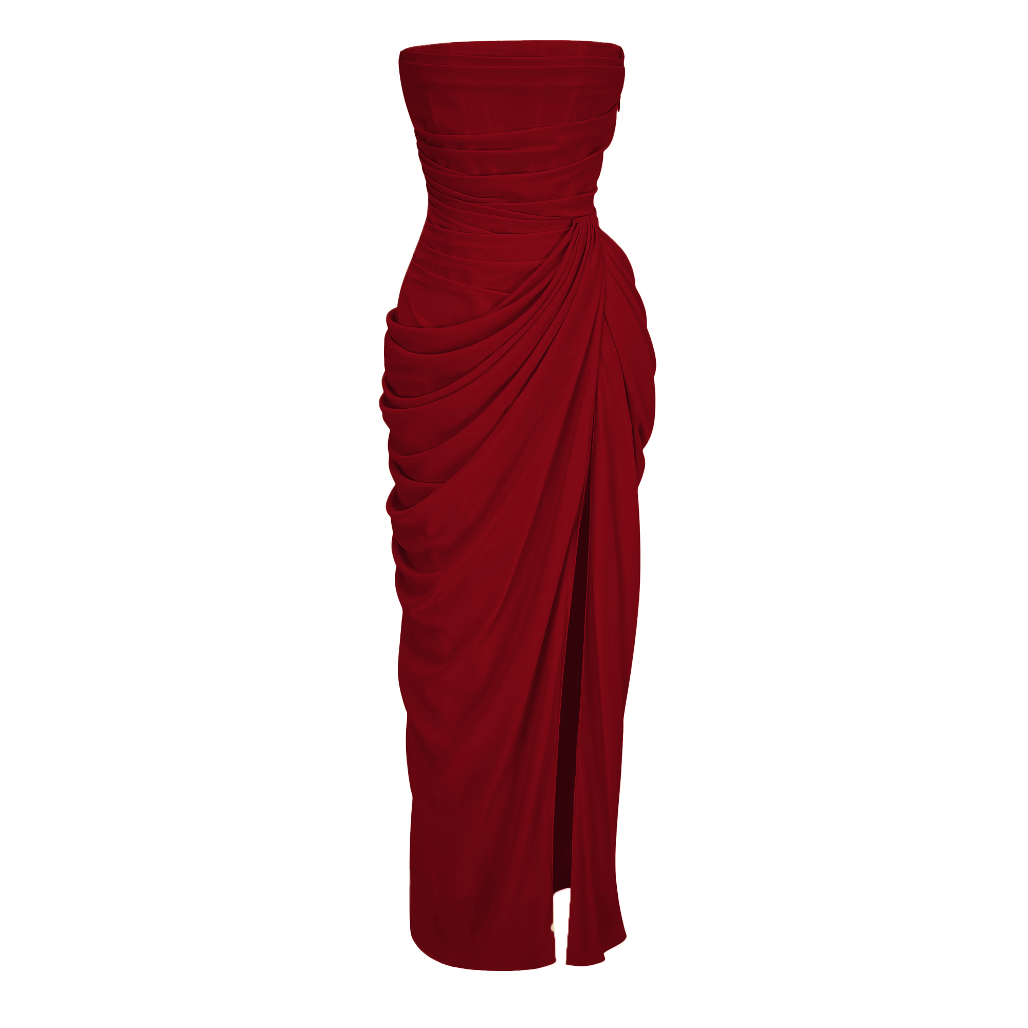 Safiya Red Ruched Maxi Dress with Cross Front
