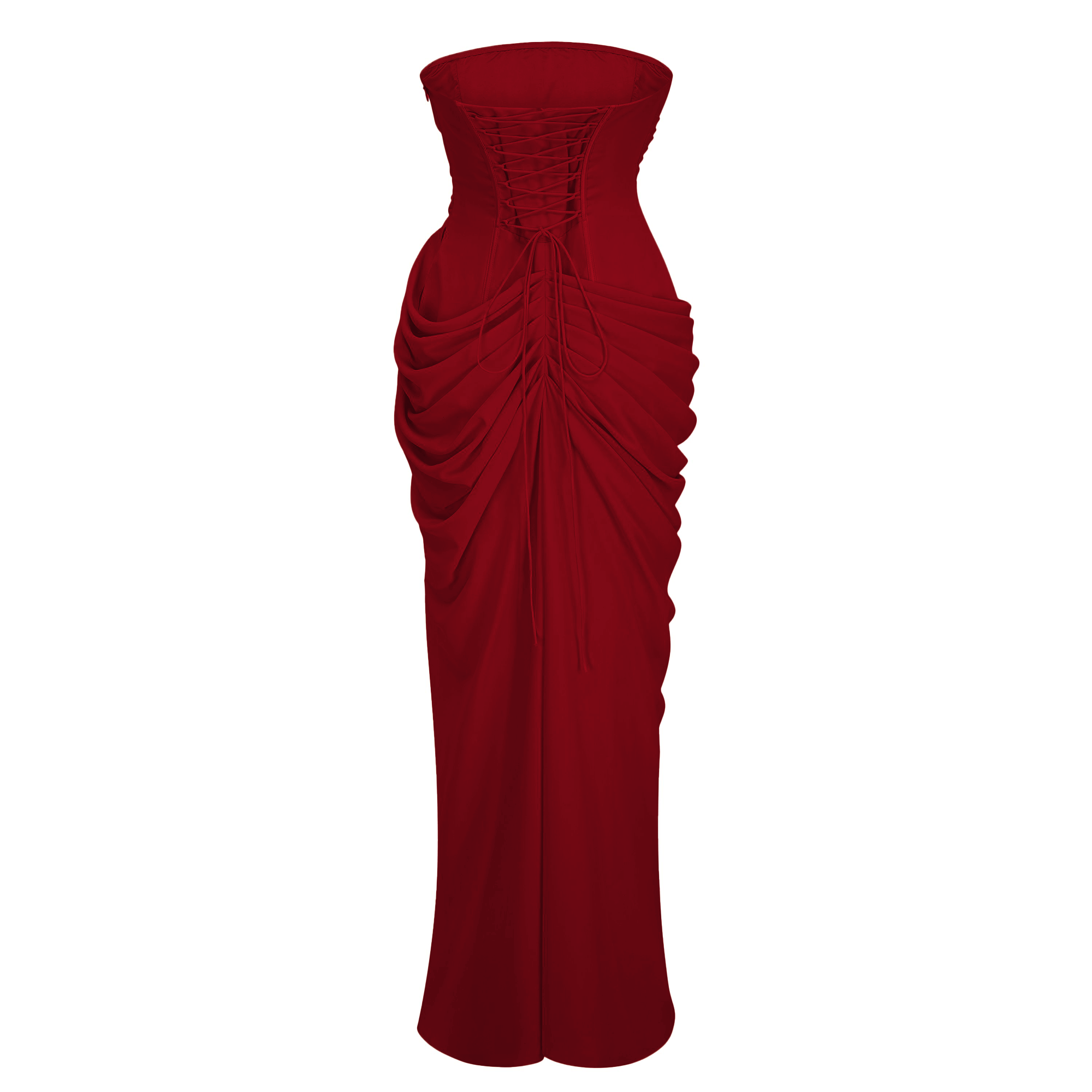 Safiya Red Ruched Maxi Dress with Cross Front