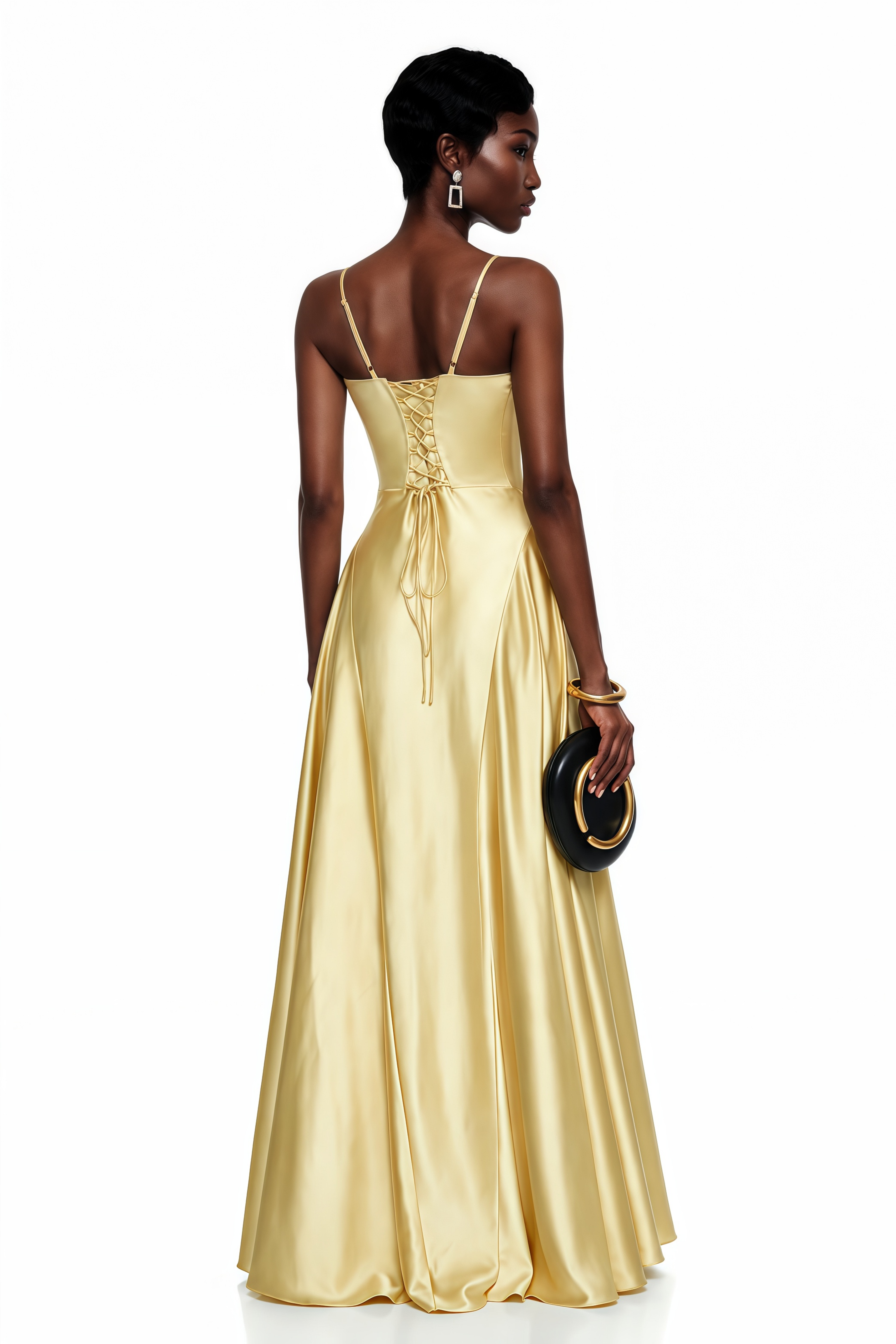 Salomé Yellow V-Neck Flared Satin Maxi Dress (Final Sale-US Only)