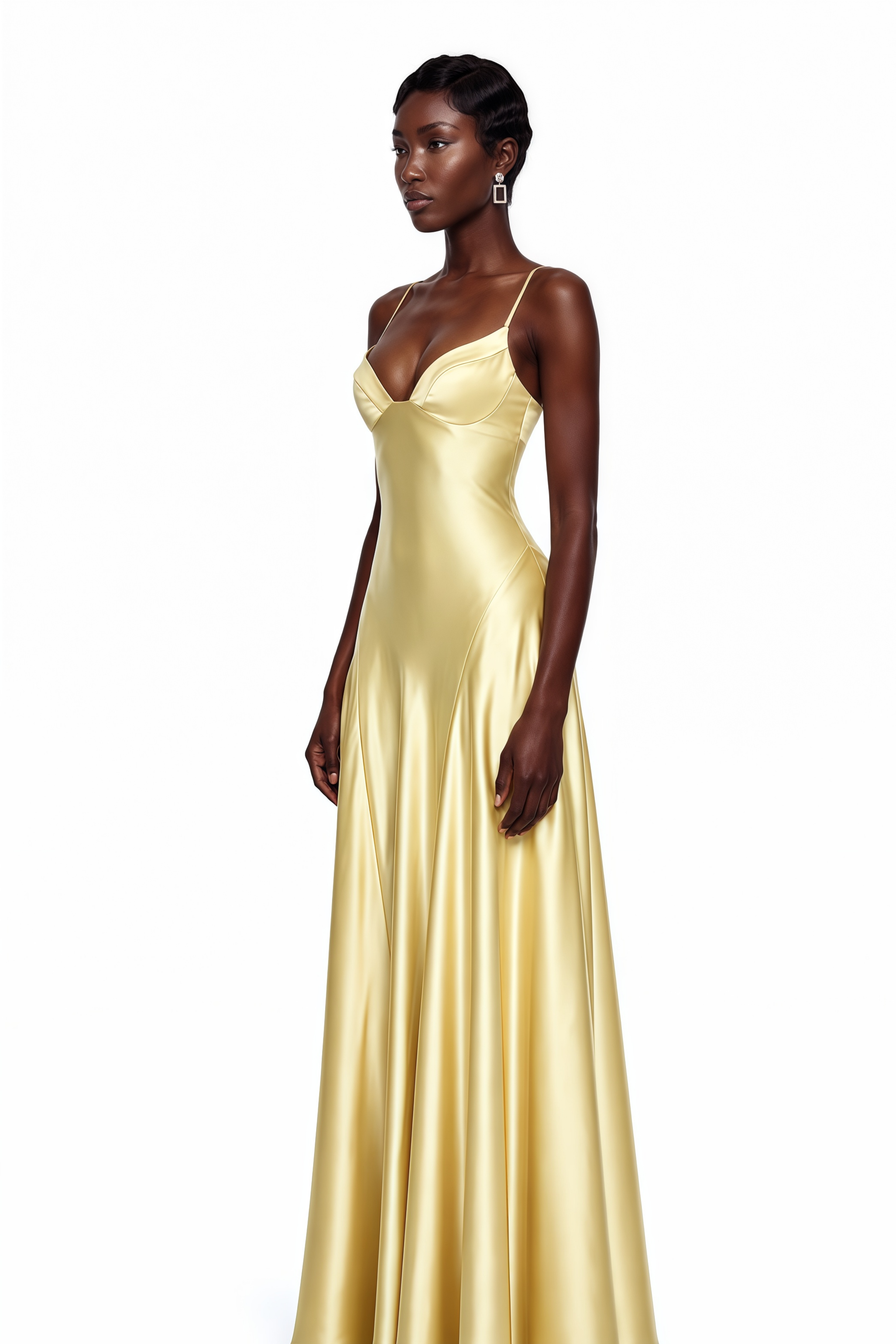 Salomé Yellow V-Neck Flared Satin Maxi Dress (Final Sale-US Only)