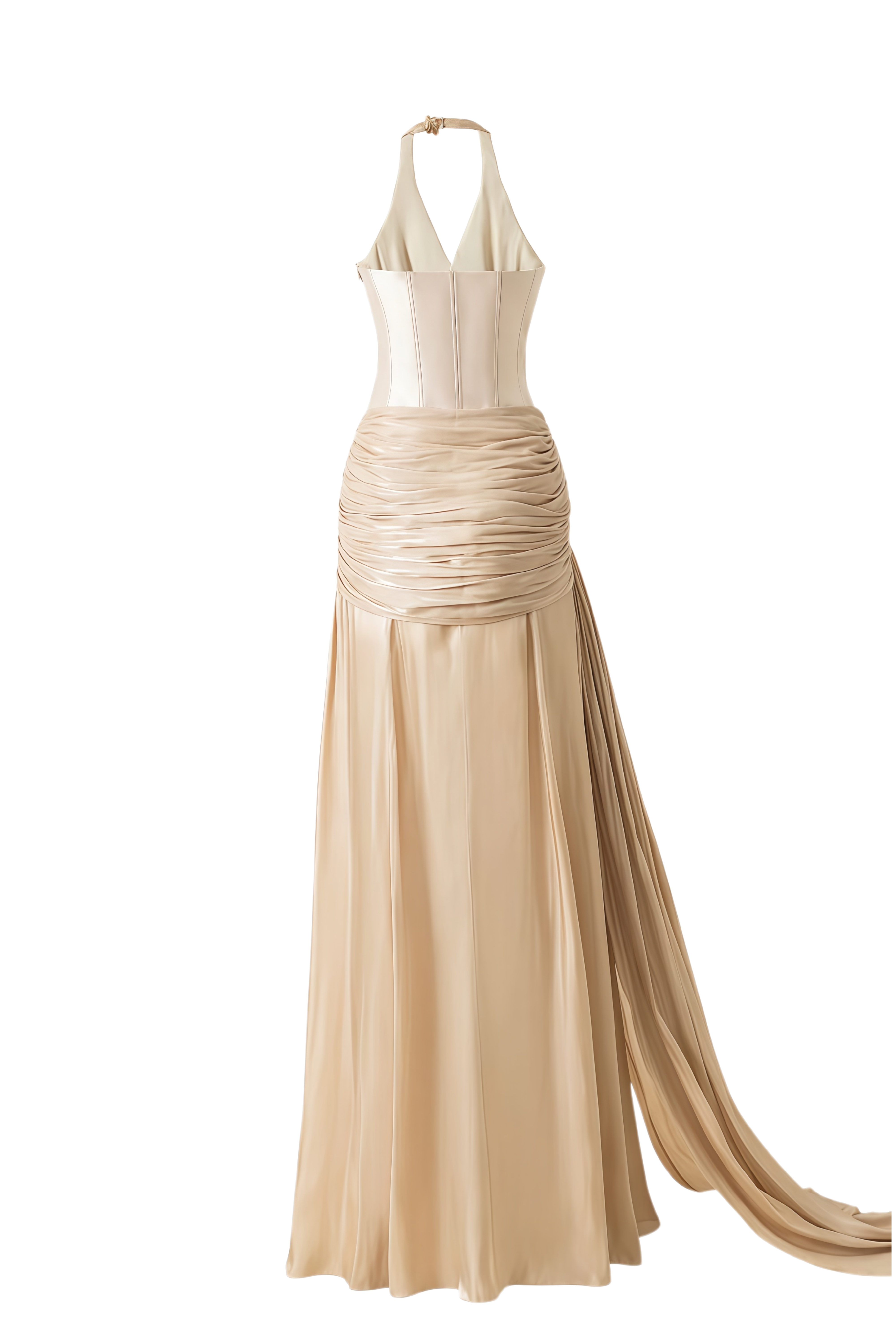 Sapir Bronze Halterneck Satin Maxi Dress with Ribbon (Final Sale-US Only)