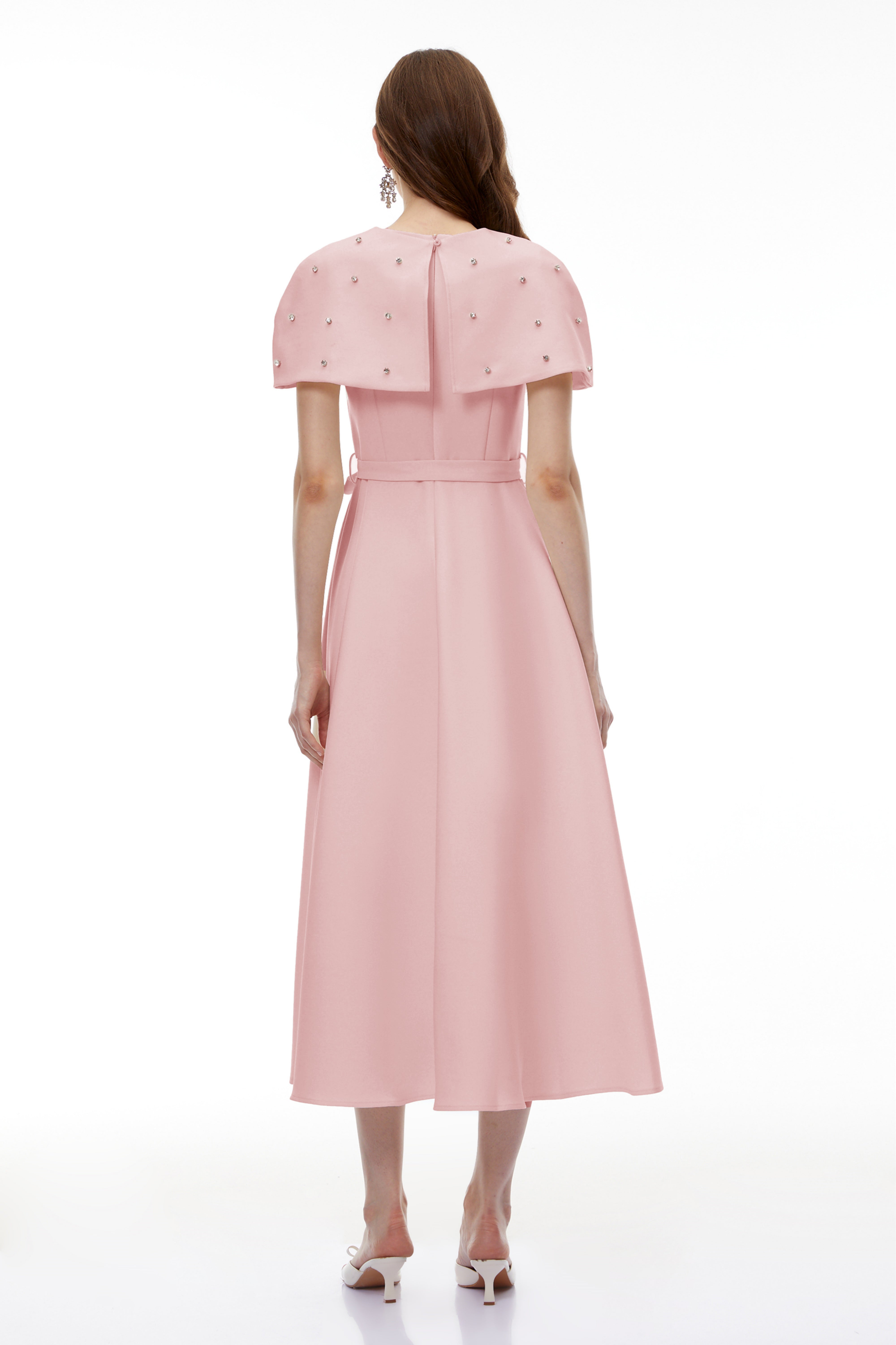Sawda Pink Embellished Midi Dress with Cape (Final Sale-US Only)