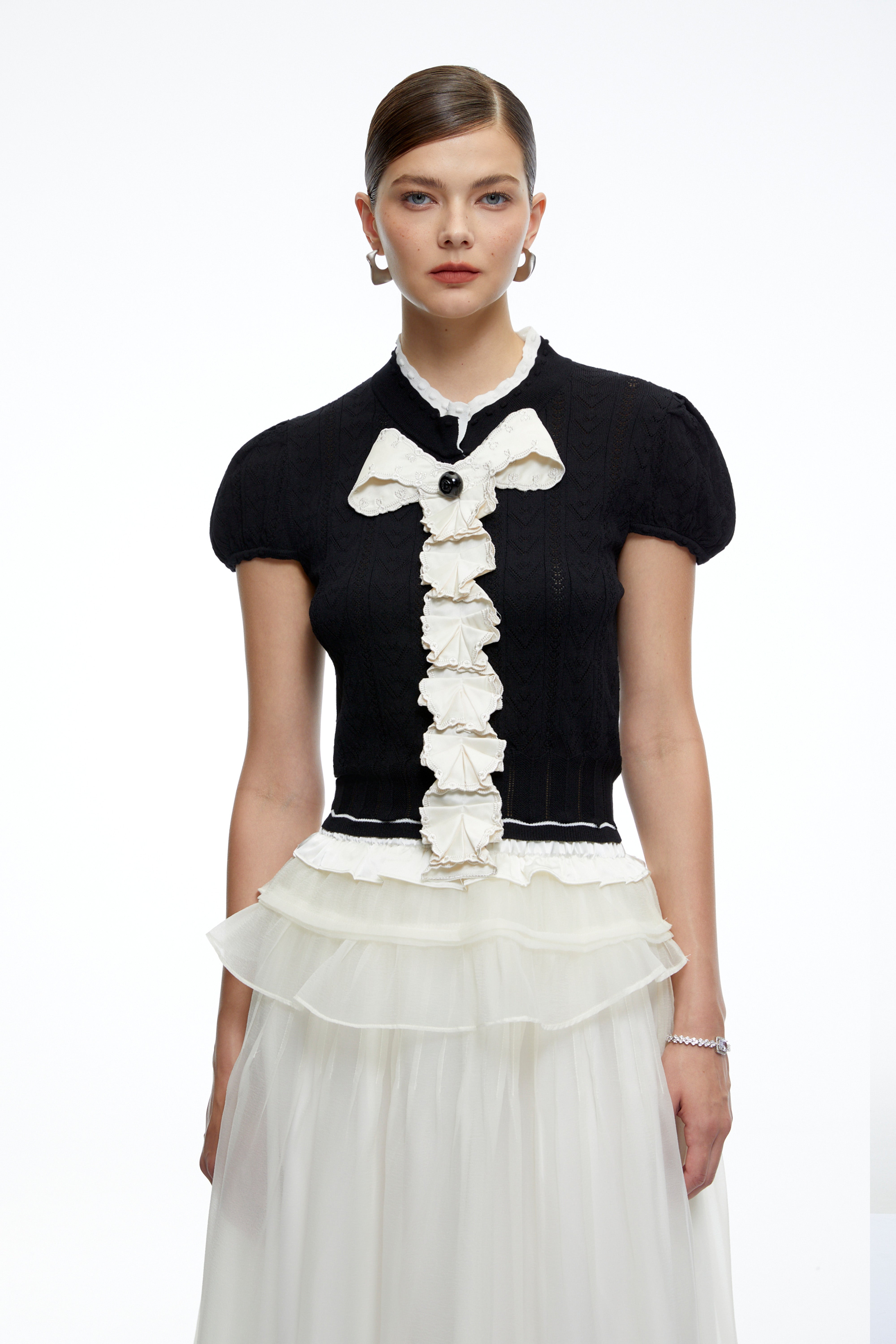 Scarlett Black Ruffled Knit Top with Bow & Skirt Set