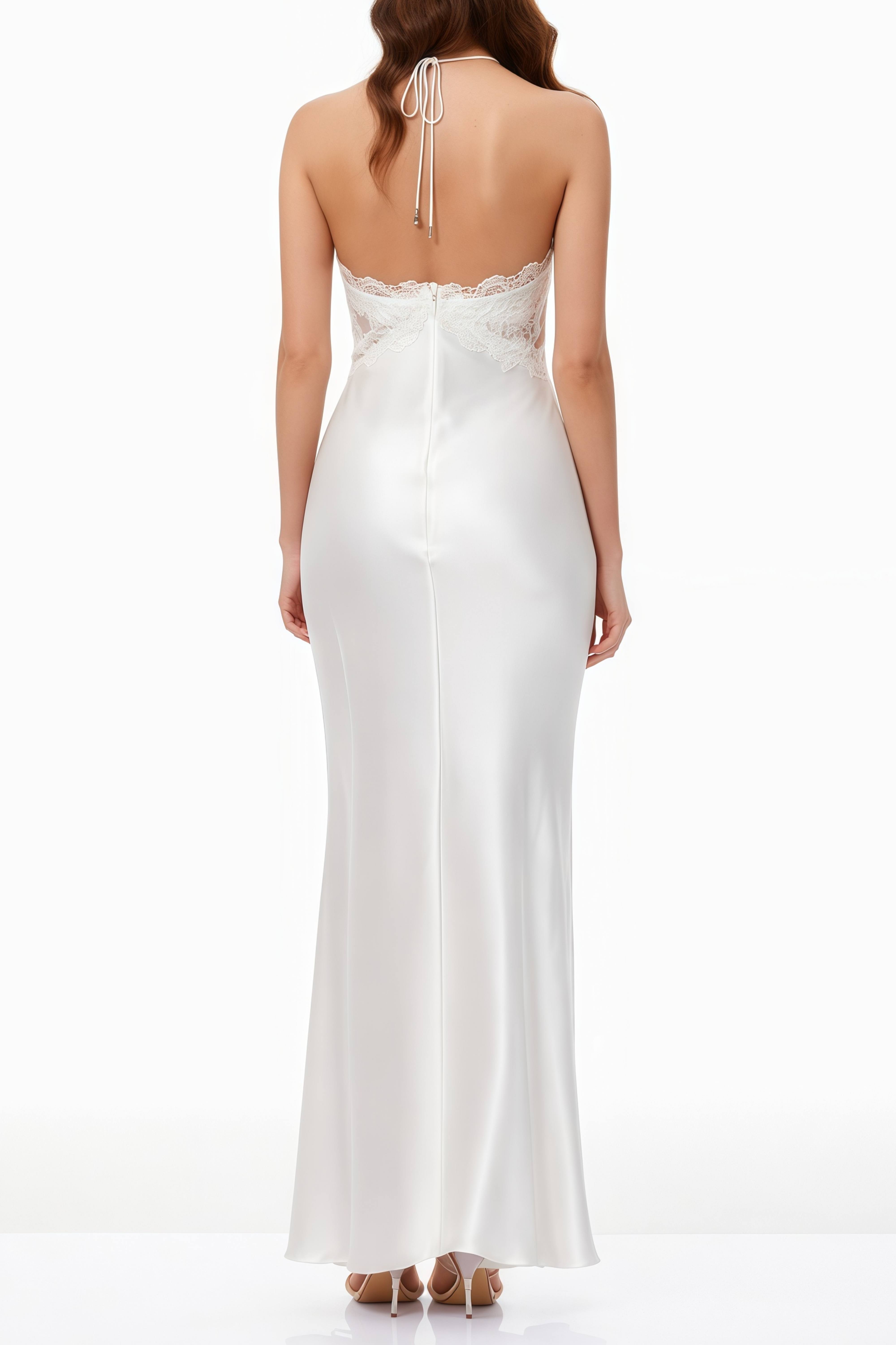 Selene White Lace Panel Satin Maxi Dress (Final Sale-US Only)
