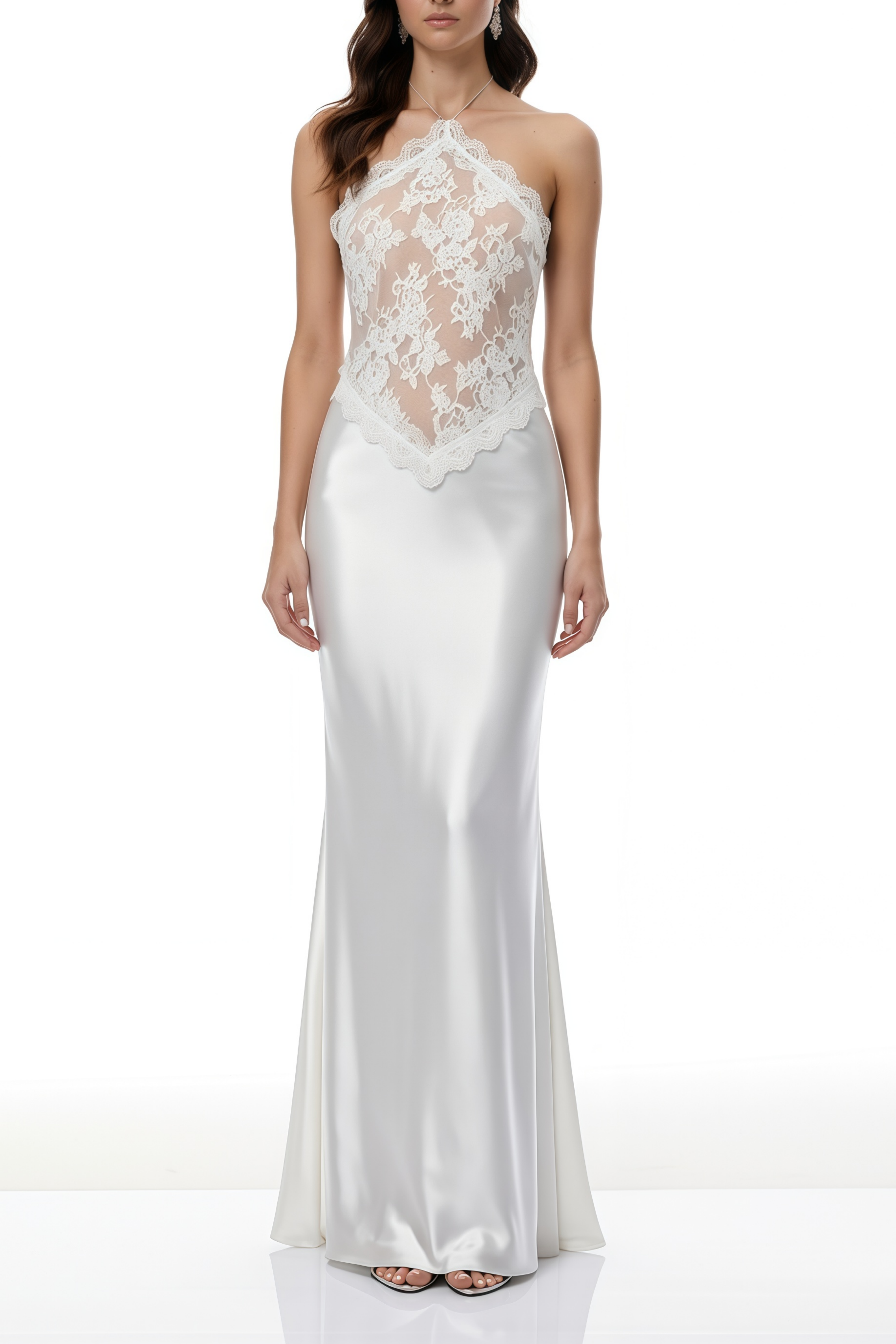 Selene White Lace Panel Satin Maxi Dress (Final Sale-US Only)