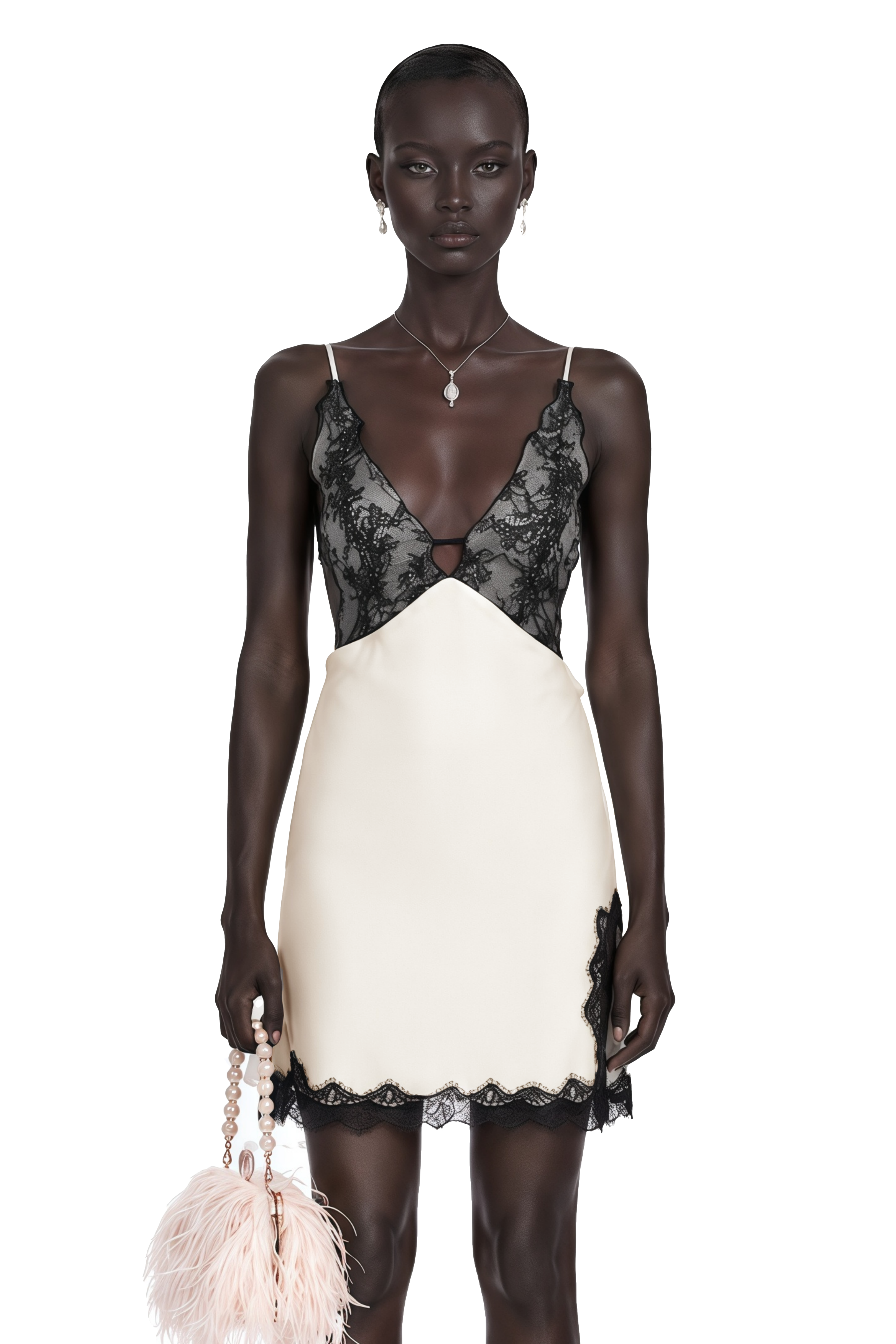 Sidonie Khaki V-Neck Lace Satin Mini Dress