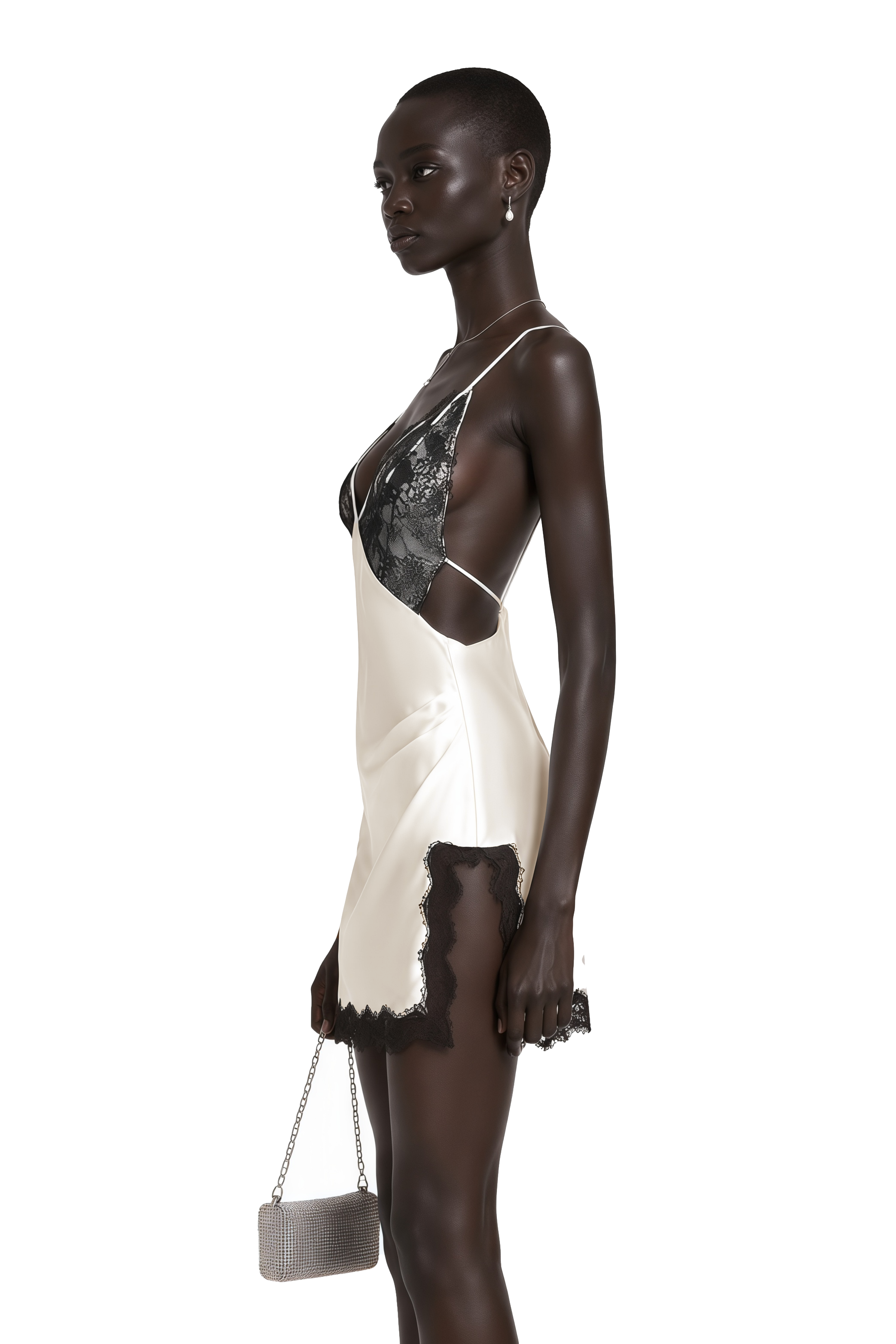 Sidonie Khaki V-Neck Lace Satin Mini Dress