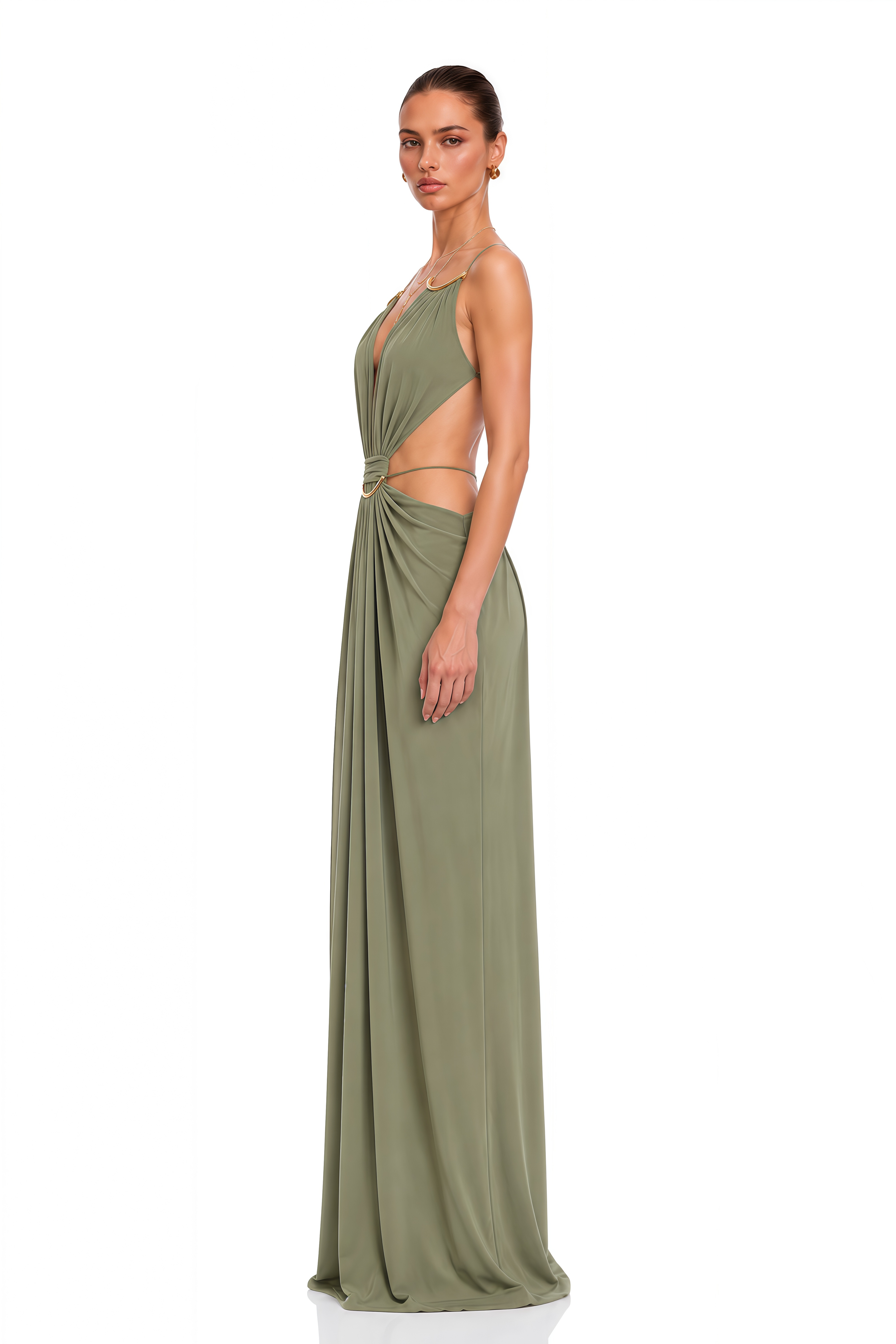 Sienna Matcha Green Cut-Out Halterneck Maxi Dress