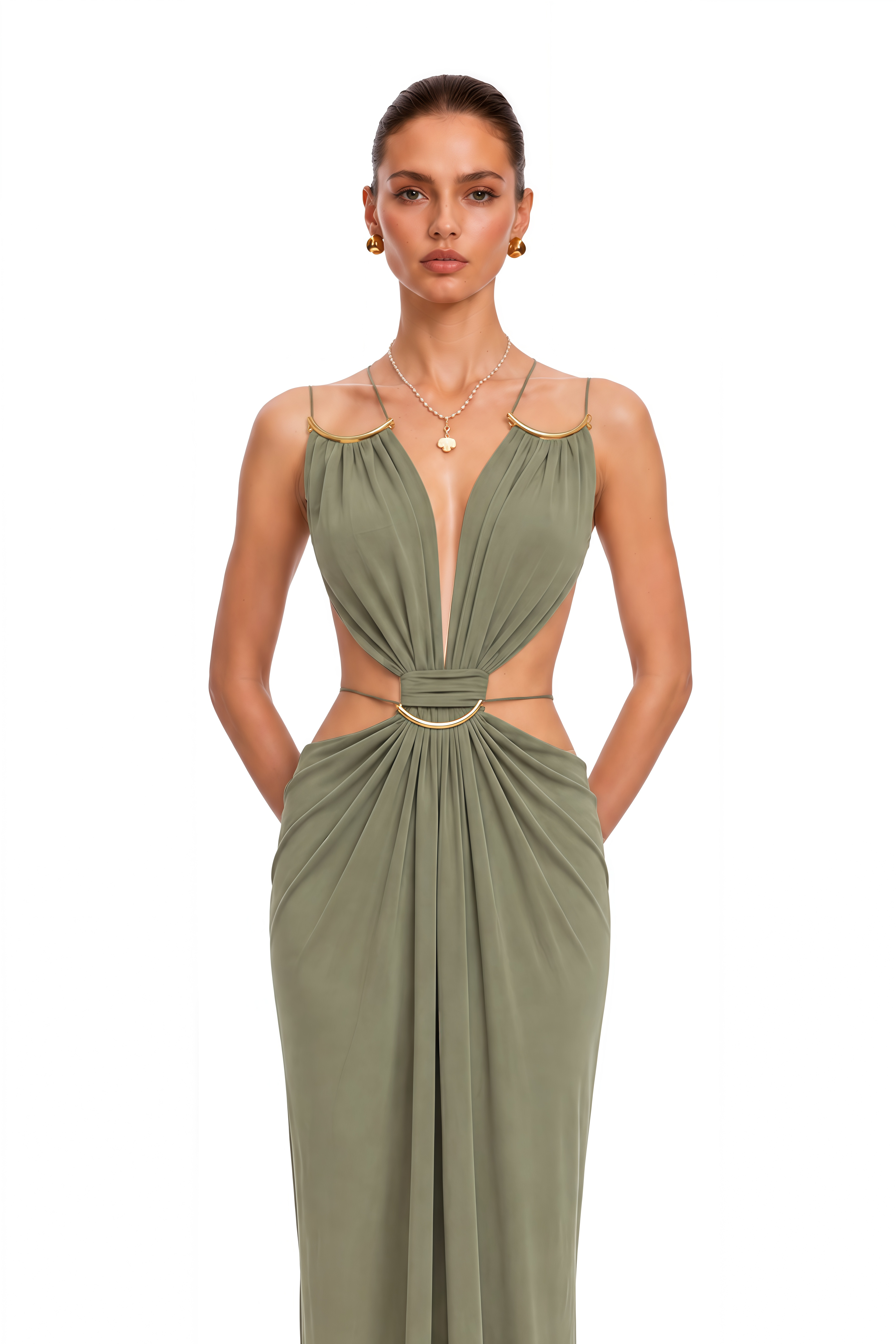 Sienna Matcha Green Cut-Out Halterneck Maxi Dress