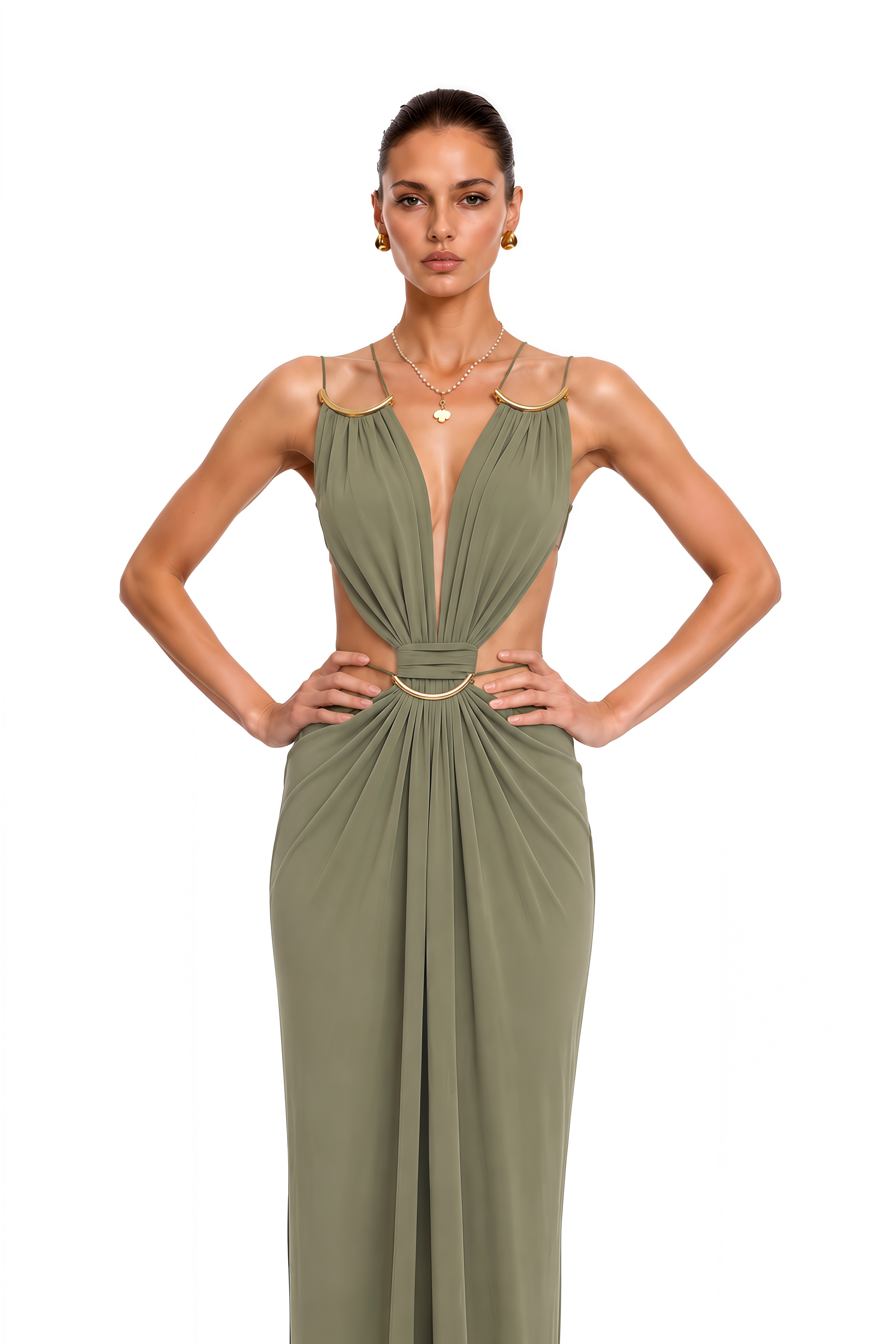 Sienna Matcha Green Cut-Out Halterneck Maxi Dress