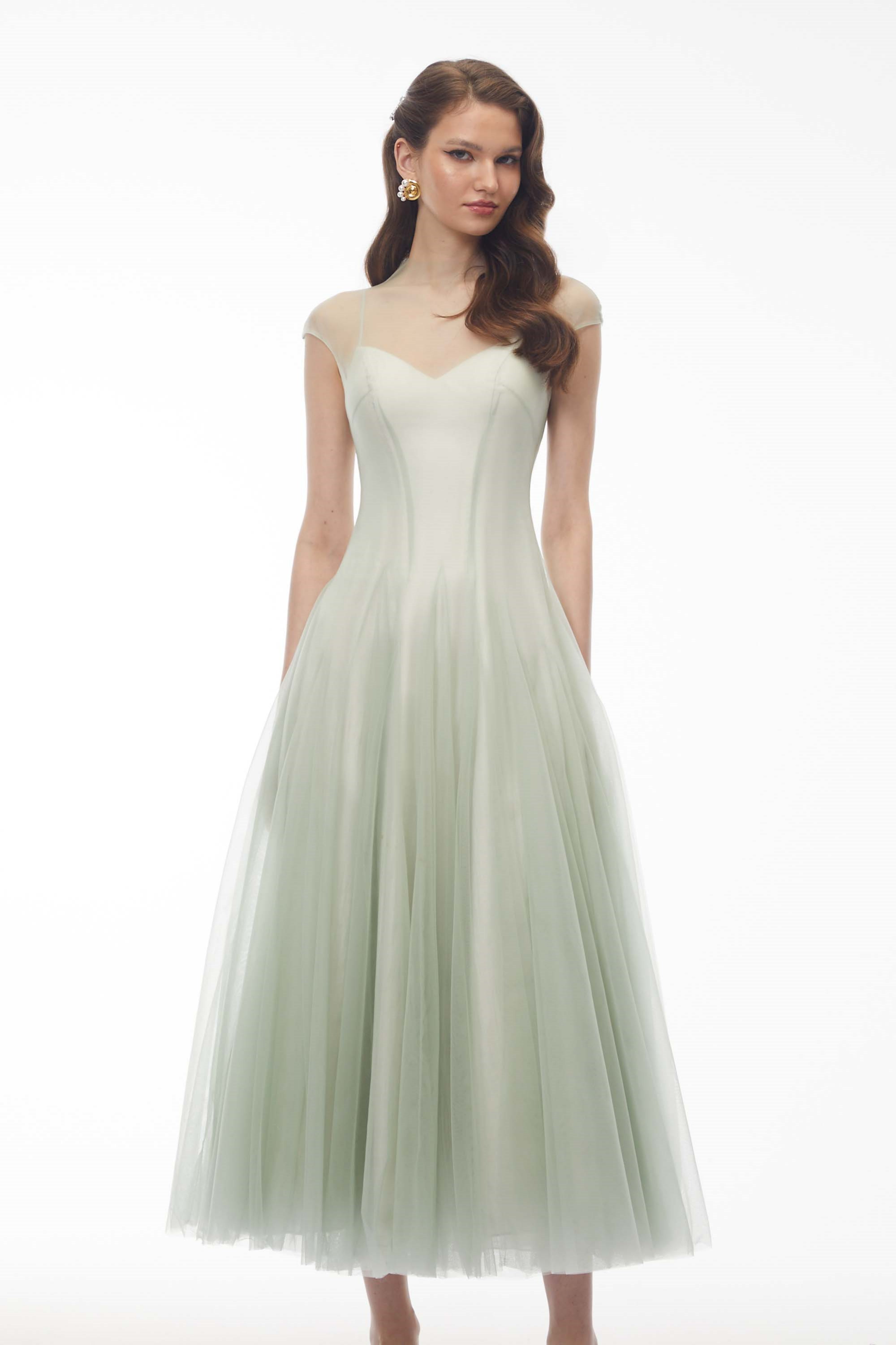 Simin Green Semi-Sheer Tulle Maxi Dress (Final Sale)
