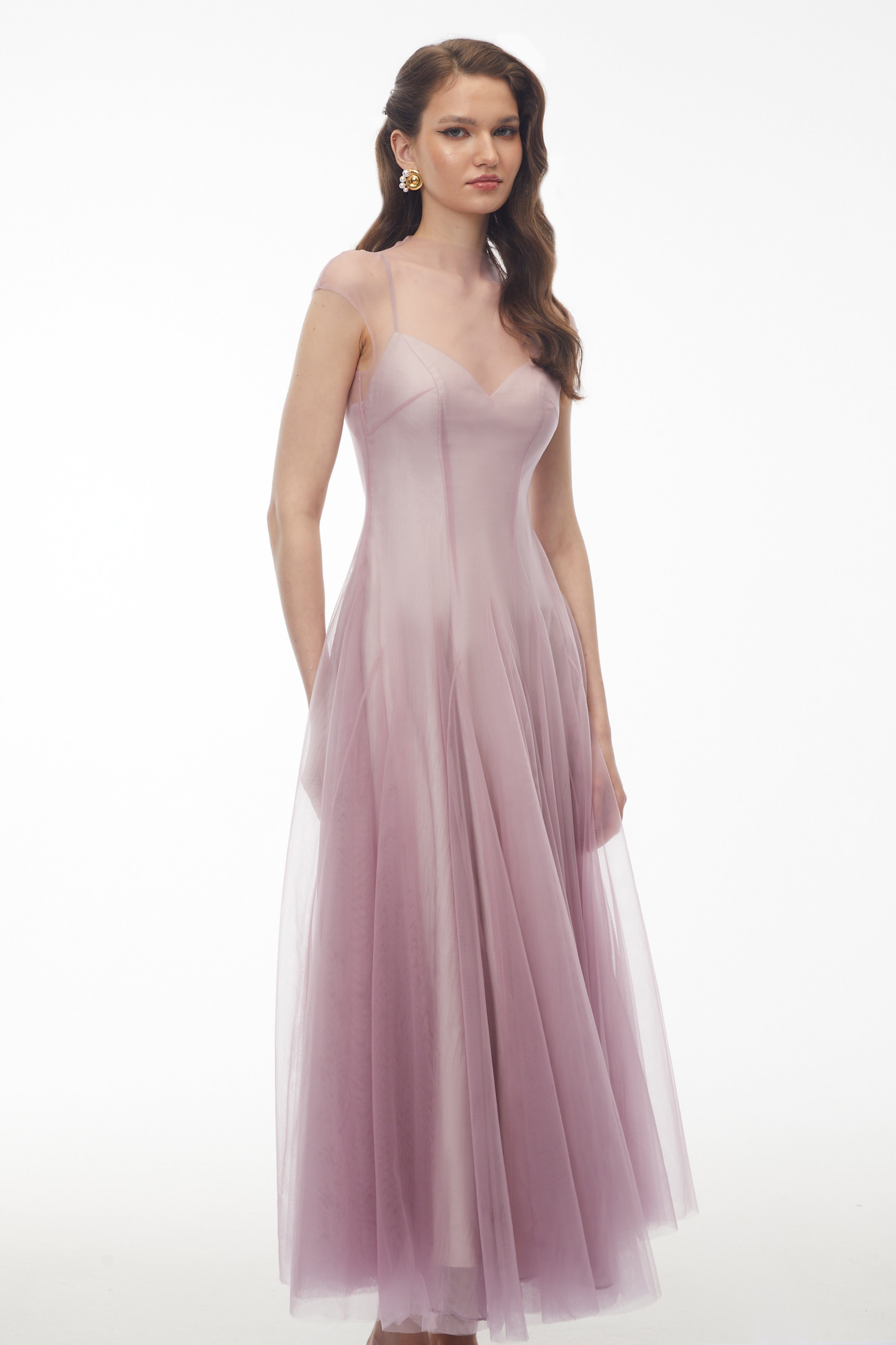 Simin Purple Semi-Sheer Tulle Maxi Dress (Final Sale-US Only)